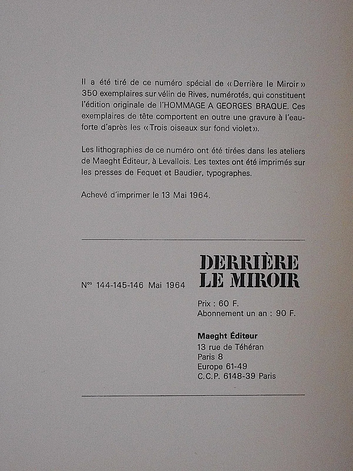 1964 Vintage Giacometti Lithograph for Derriere Le Miroir