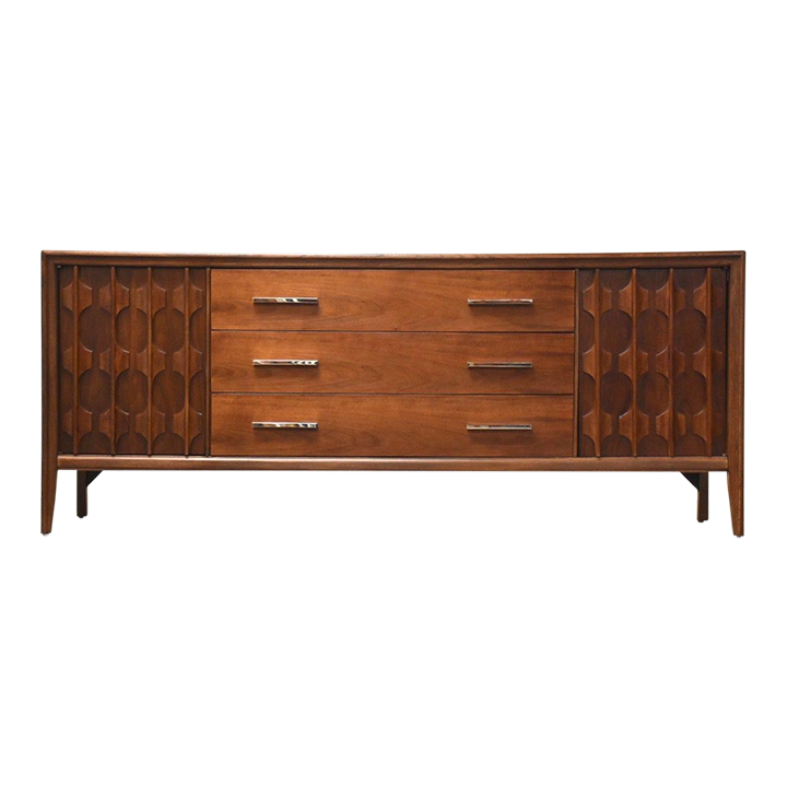 Sculpted Walnut MCM Long Dresser Chairish