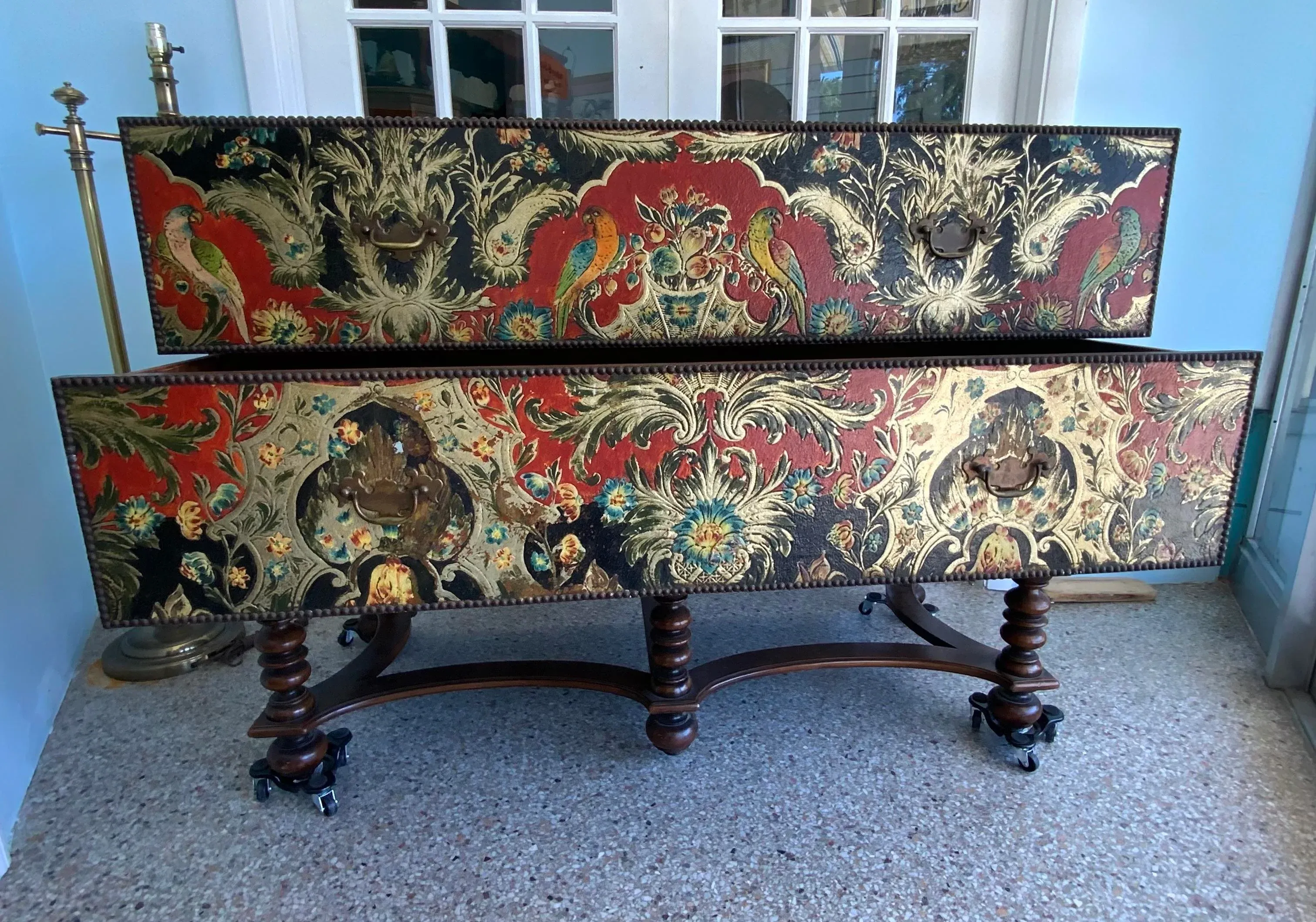 1970s Two Draw Leather Top Dresser by Shaw Furniture Co.