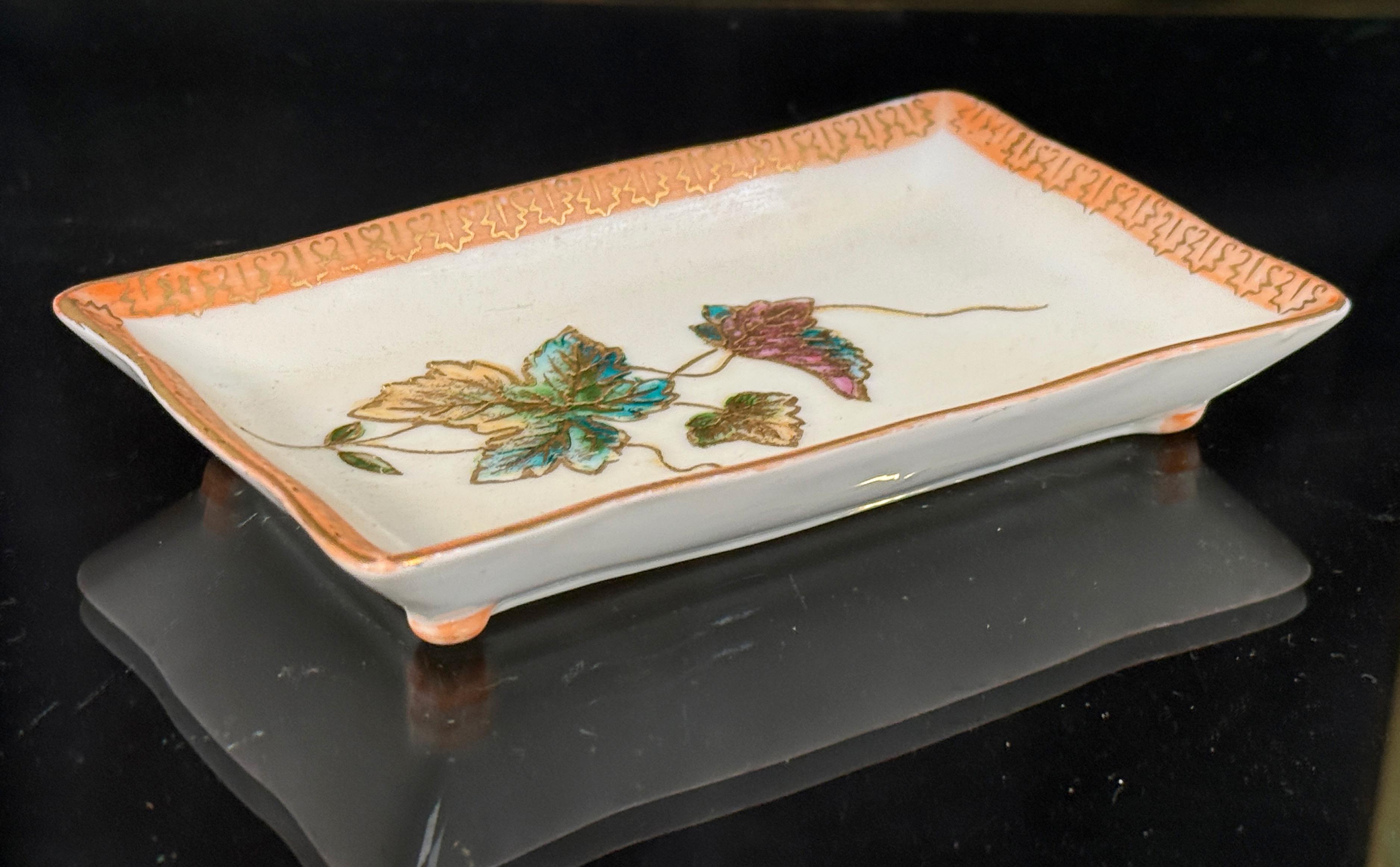 Vintage Japanese Ceramic Hand Painted & Gold Gilt Vanity / Dresser Tray