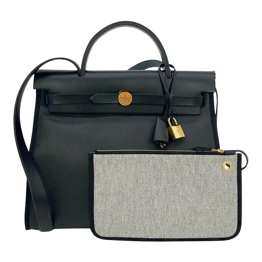 【超歓迎】 NEW Hermès Hunter Vache Berline H Toile 31 PM Zip Herbag アイドル