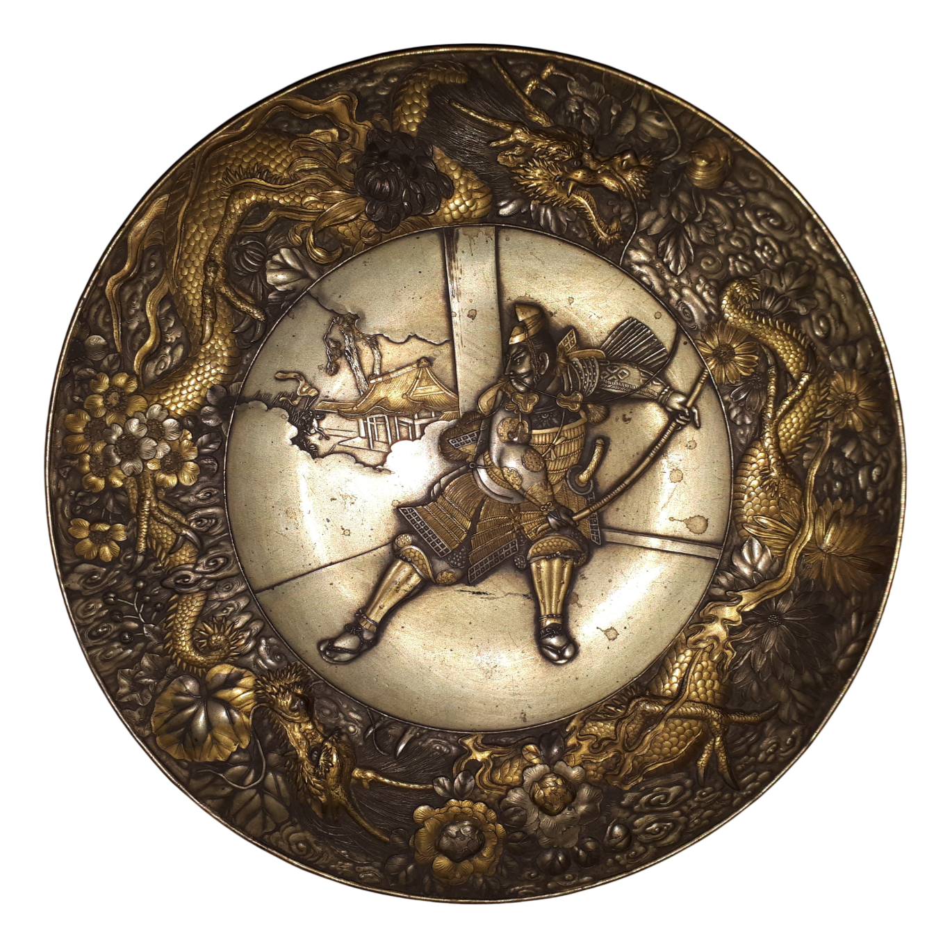 Meiji Era Mixed Metal Dish with Samurai Decor, Japan | Chairish, image size:1370x1363
