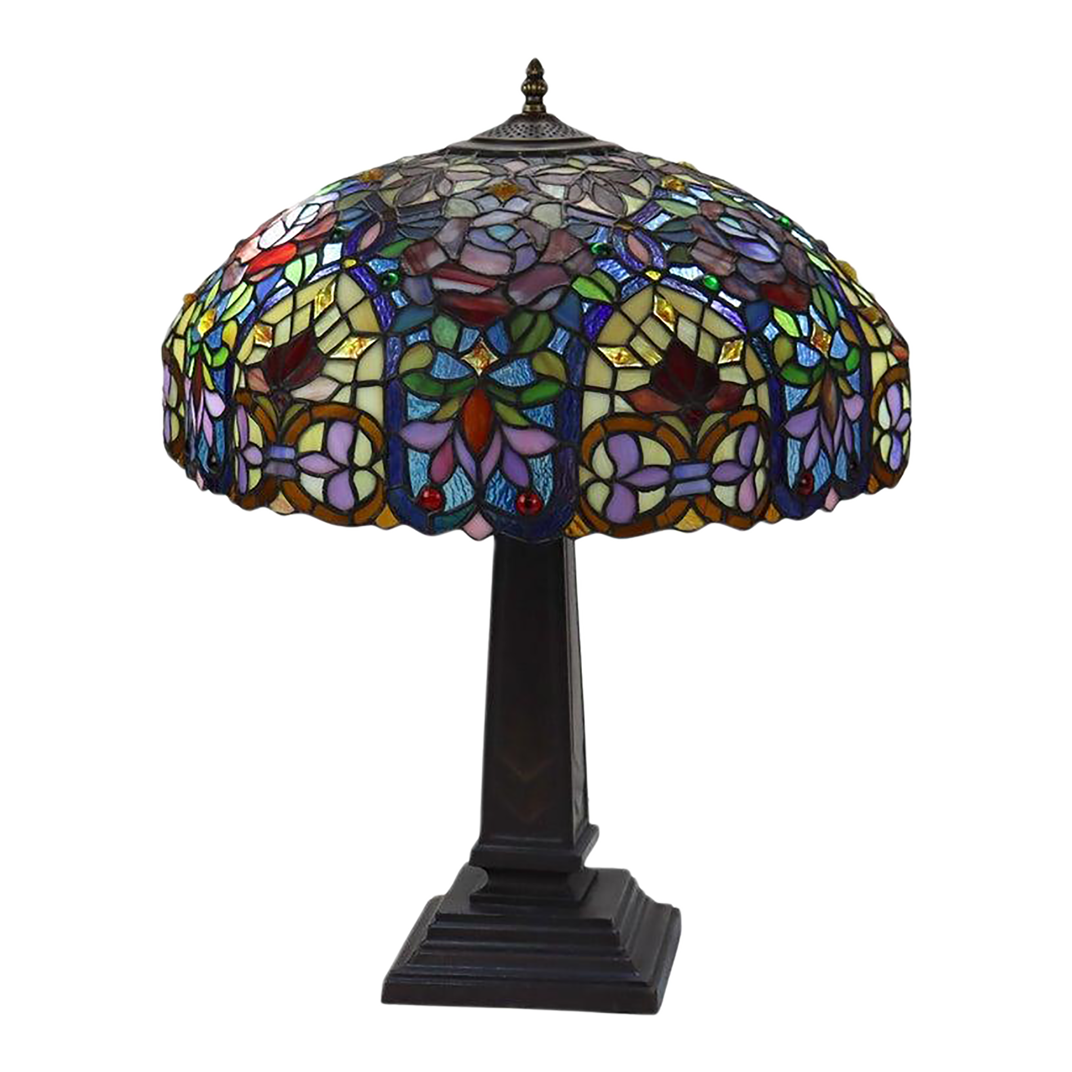 Arts Crafts Leaded Stained Glass Table Lamp, Stylized Floral