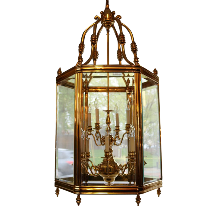 Monumental Over 4 Ft Tall 12 Light Brass & Glass Chandelier Lantern Chairish