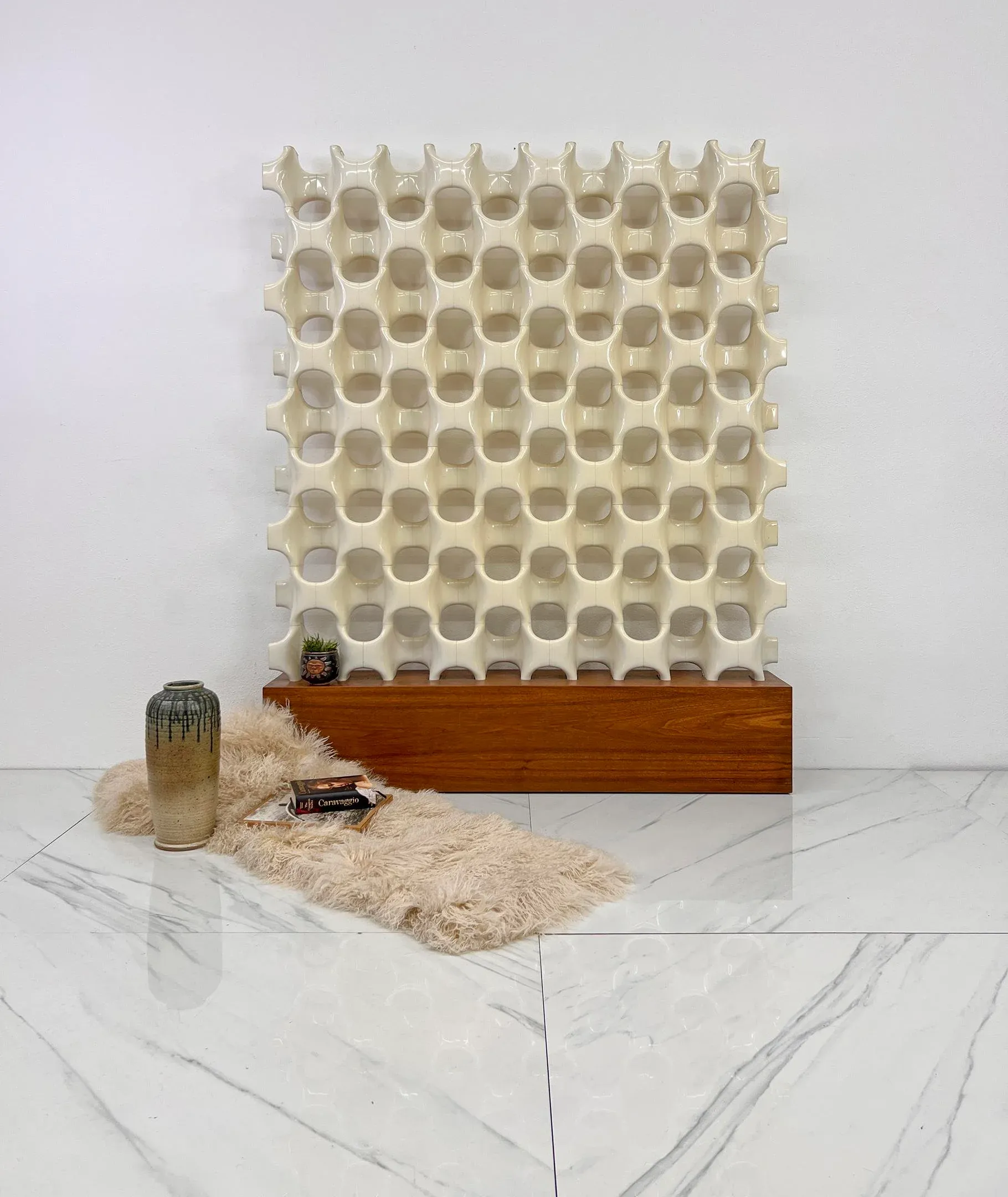 Patinated Sculpta-Grille Bones Screen on Walnut Base by Richard