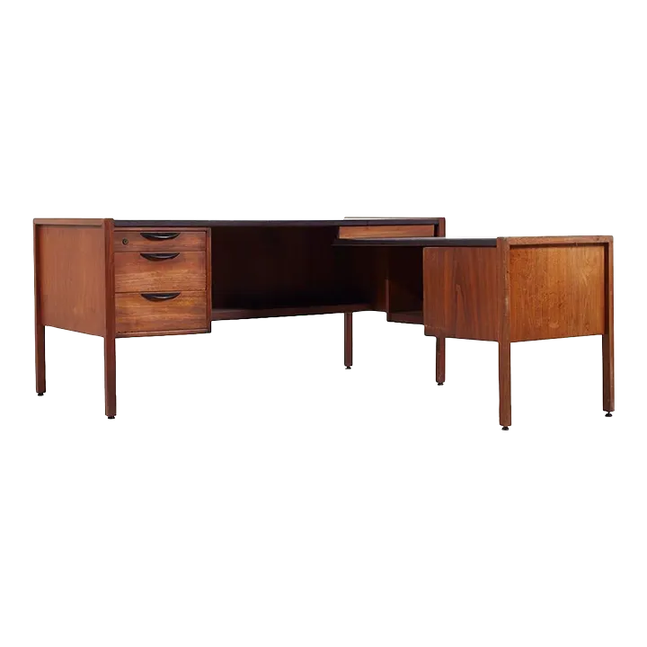 Jens Risom Mid Century Walnut Corner Desk | Chairish