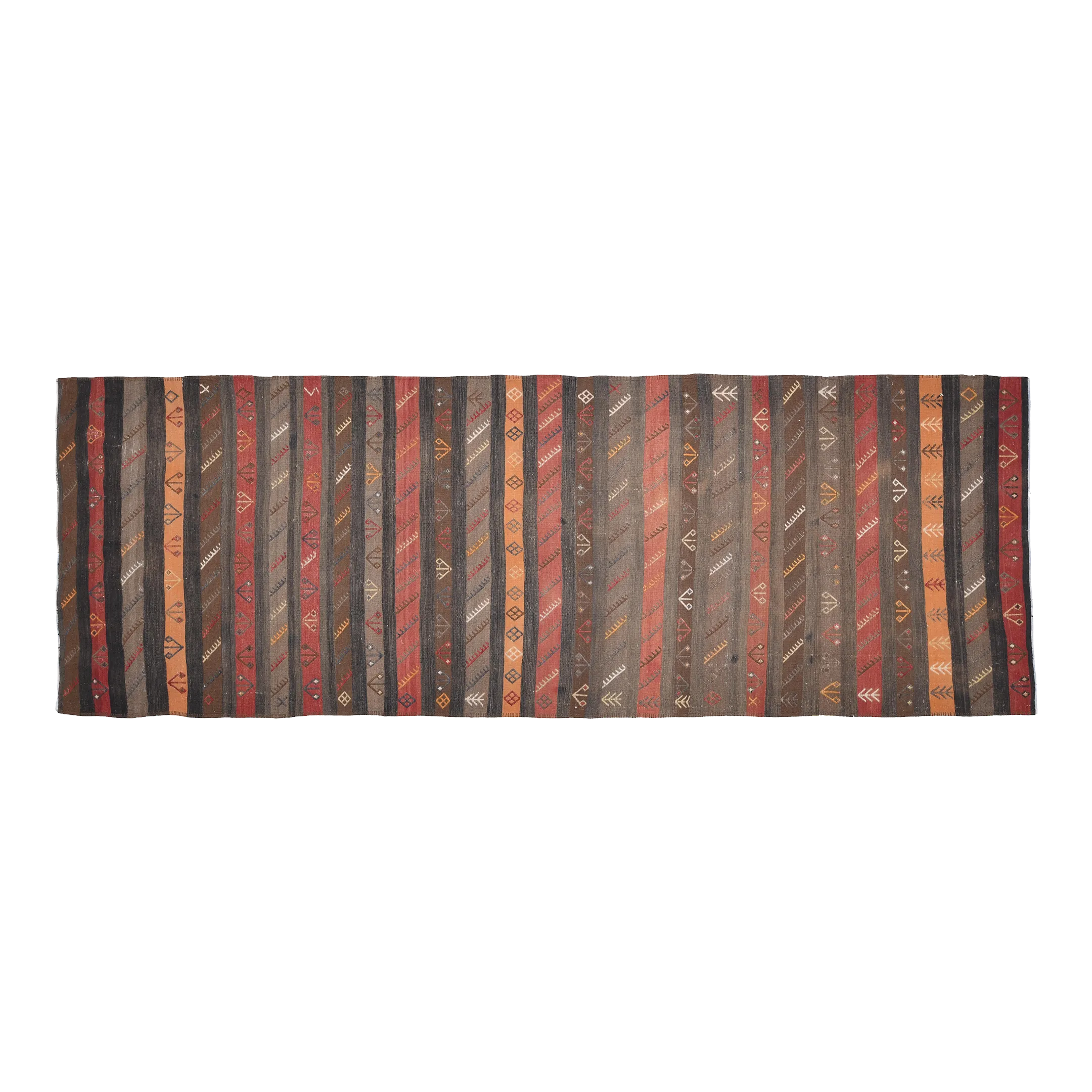 1970s Vintage Turkish Oushak Handmade Wool Cotton Brown Runner Rug