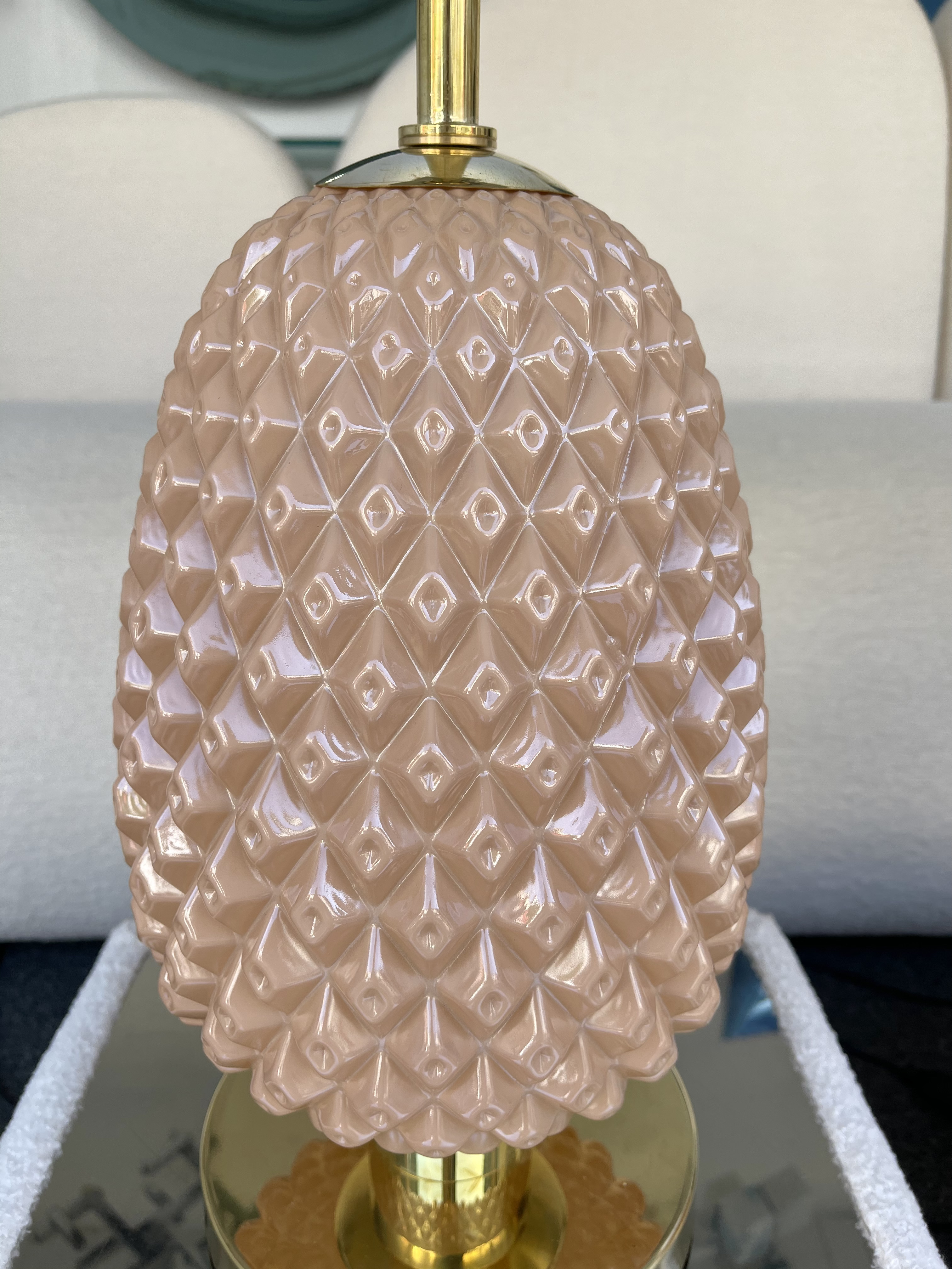 Contemporary Pink Pineapple Murano Glass and Brass Lamps Italy EU Wired a Pair Chairish