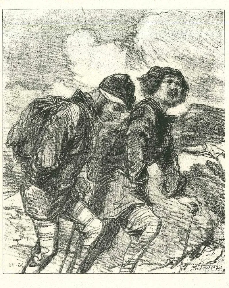 Paul Gavarni, The Mountaineers, Original Lithograph, 1881