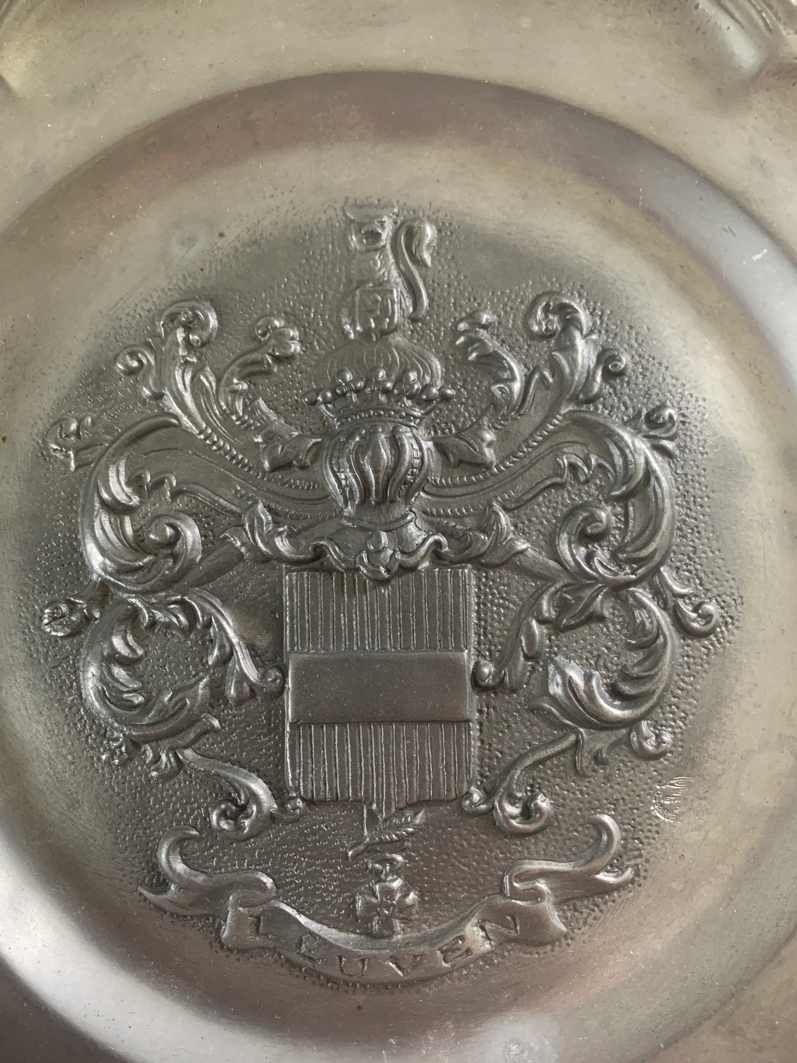 フランスアンティーク　Pewter Plate Stunning French Vintage Decorative Pewter Plate With