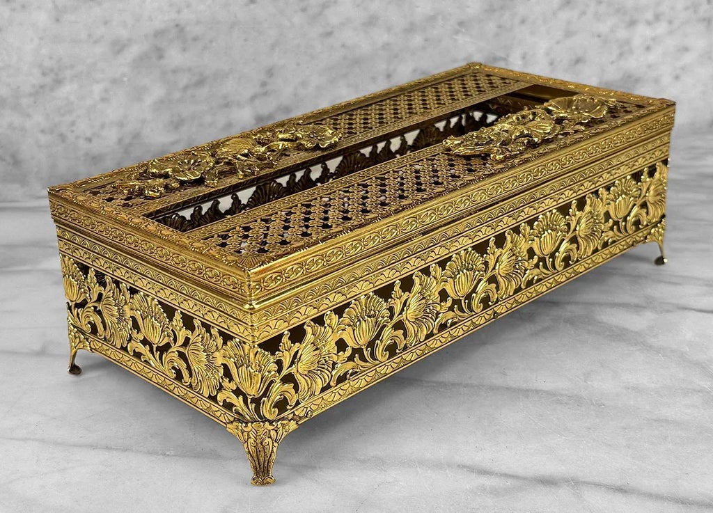 Vintage Italian Rococo Baroque Gold Gilded Pierced Tissue Box