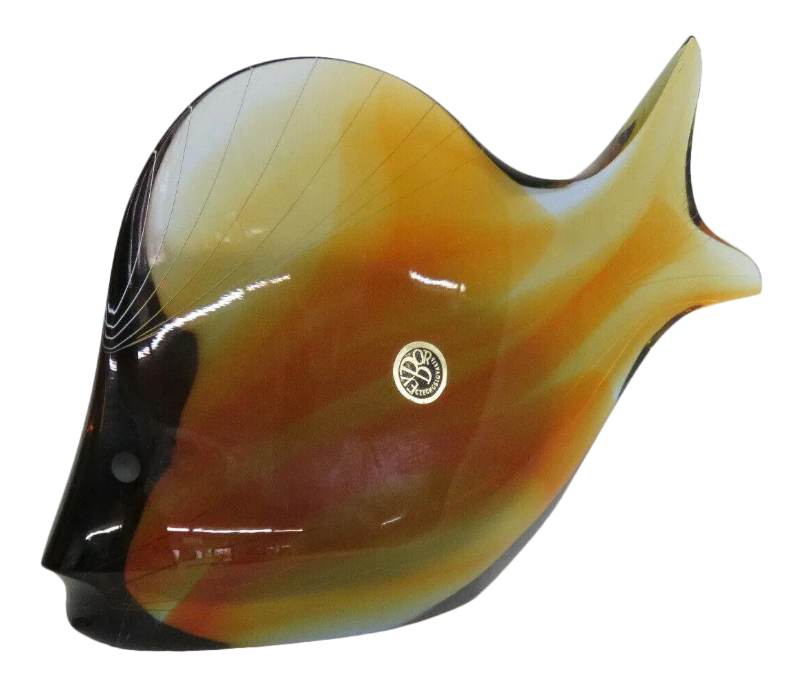 Exbor Bohemian Czech Rozinek Honzik Amber Art Glass Fish Sculpture