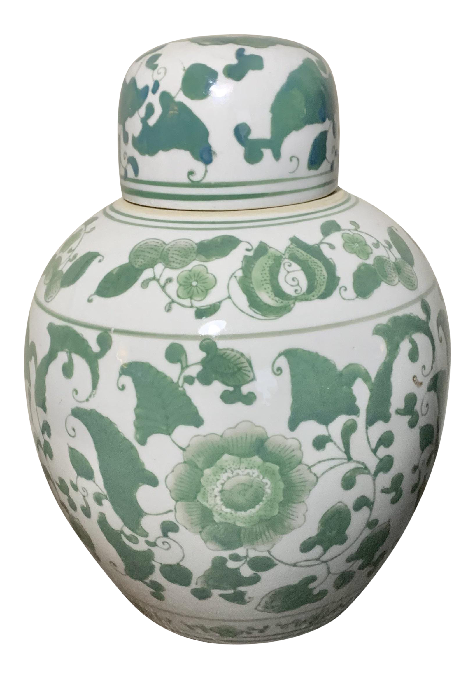 Round Green Floral Ceramic Ginger Jar Chairish