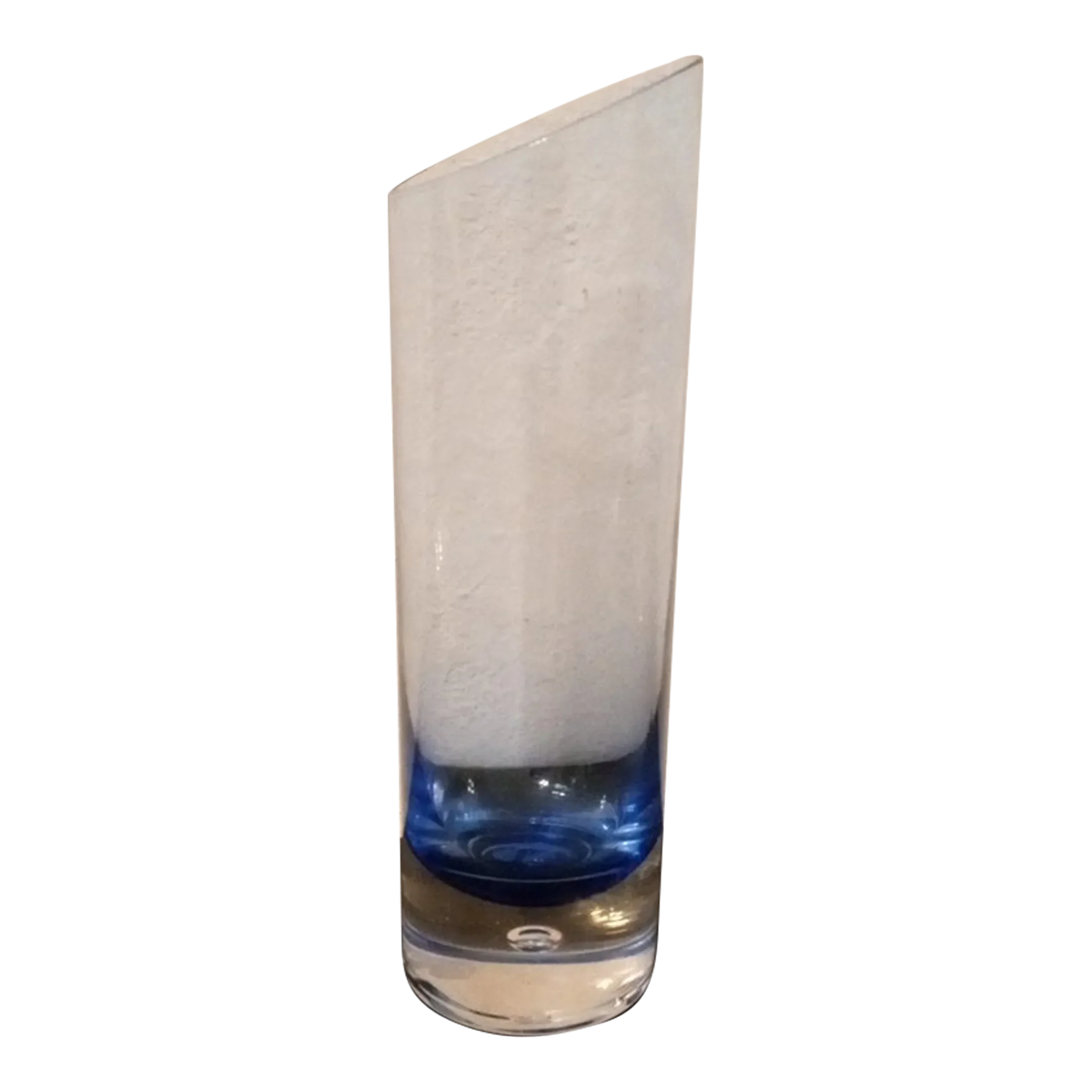 1980s Krosno Poland Holmegaard Smokey Blue Asymmetrical Vase With Controlled Bubble
