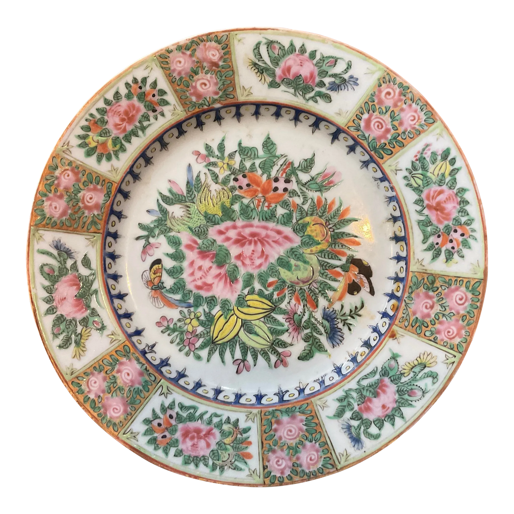 Late 19th Century Famille Rose Chinese Export PlateLaundry Kitchen Quart Cabinets Granito 