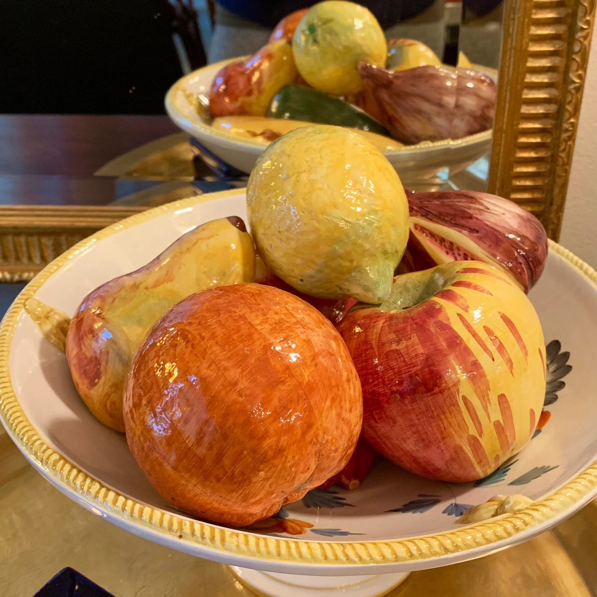 Vintage Italian Majolica Ceramic Pedestal Bowl With Pieces of - Main Image