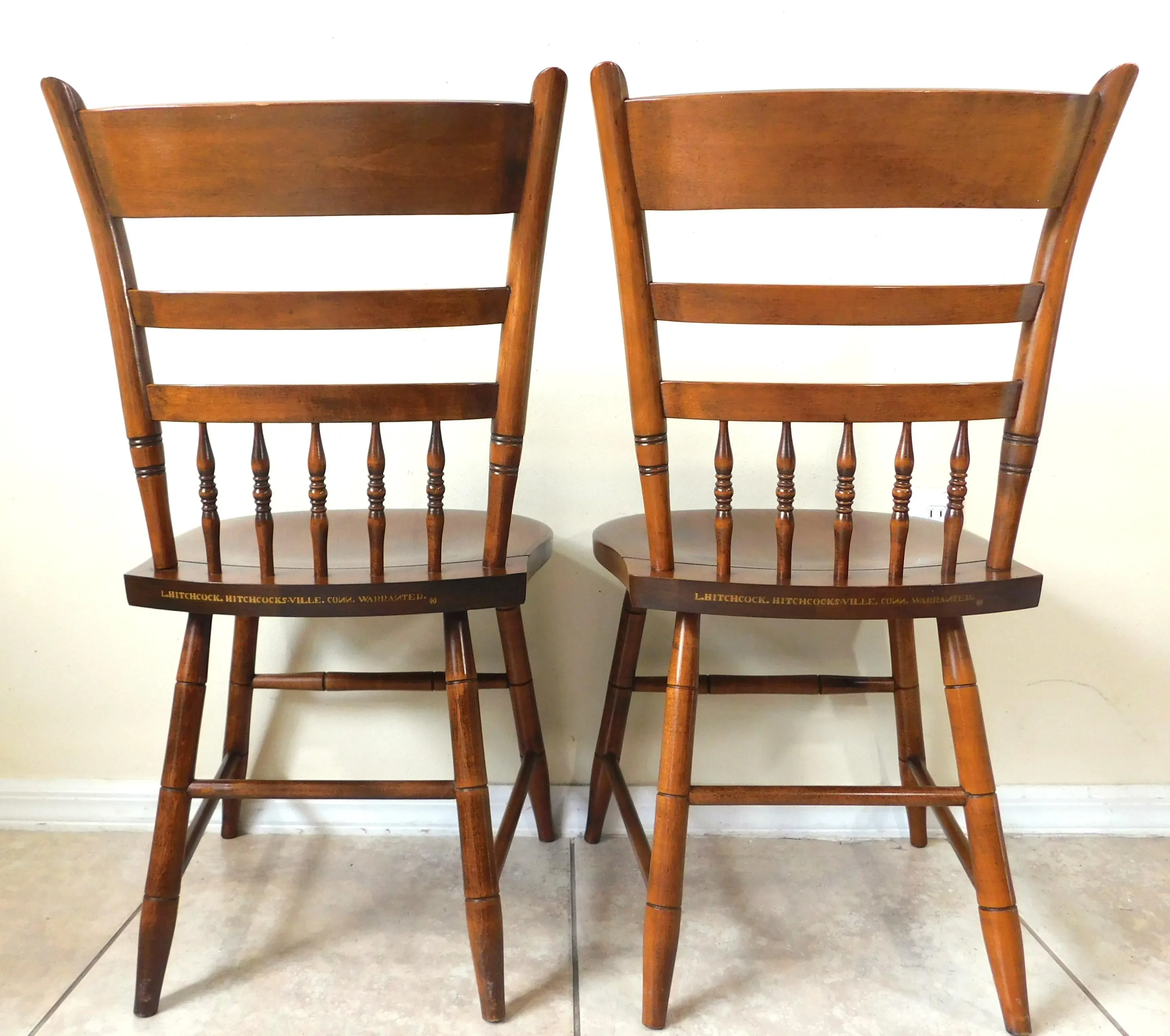 Pair Vintage Mid Century Hitchcock Harvest Stenciled Maple Wood