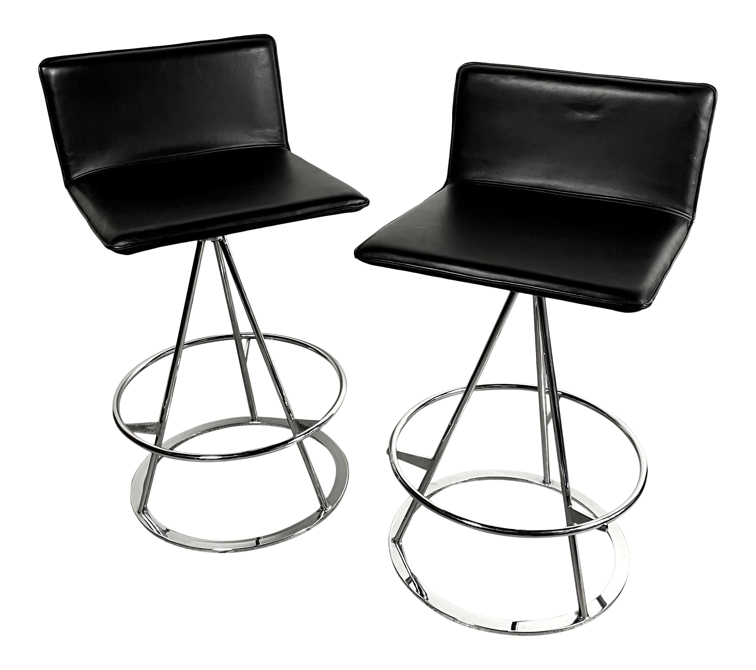 Vintage Italian Modern Dania High Bar Stools In Leather Chrome By Salvati E Tresoldi For Saporiti Italia Chairish