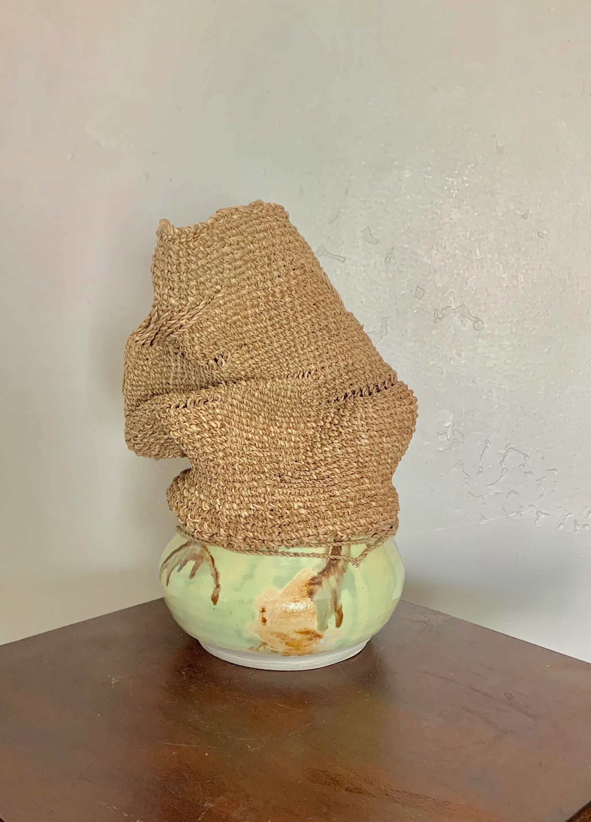 Modern Abstract Multimedia Ceramic and Crochet Studio Vase