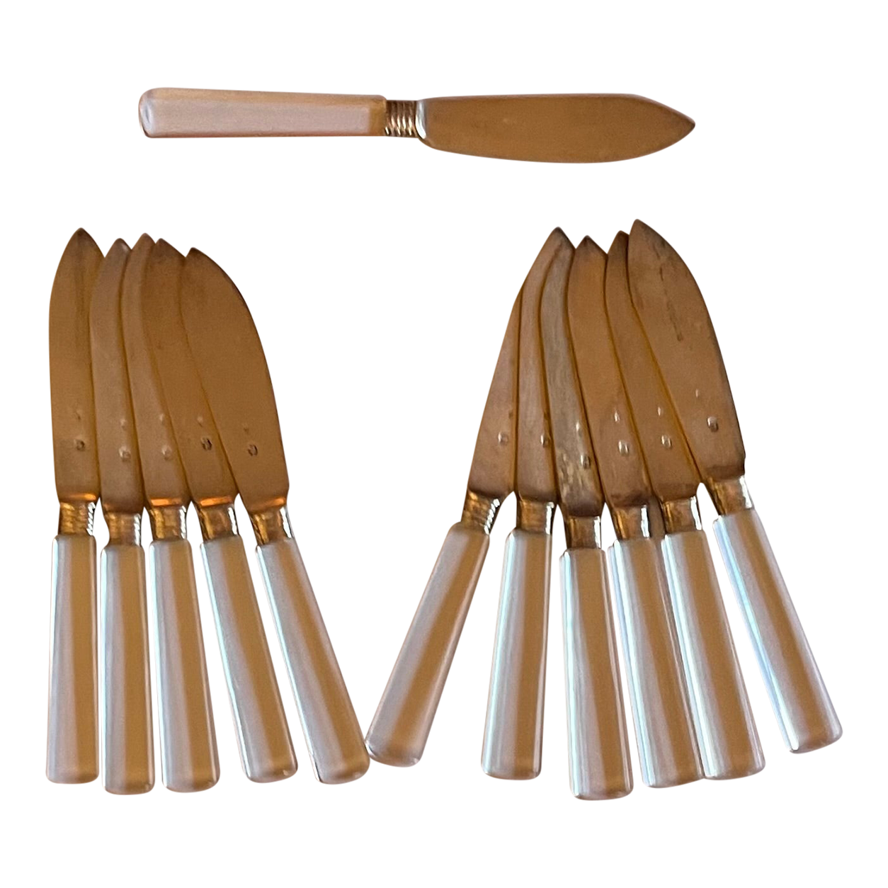 Antique 1920 French Art Deco Jacques & Pierre Cardeilhac Sterling Silver Fruit Knives With Glass Handles - Set of 12