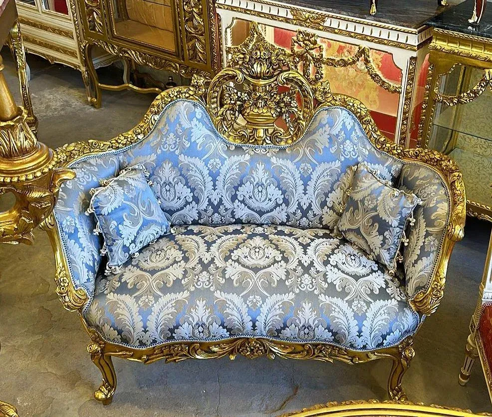 rococoさま専用 Rococo Style Blue Sofa With Gold Details | Chairish