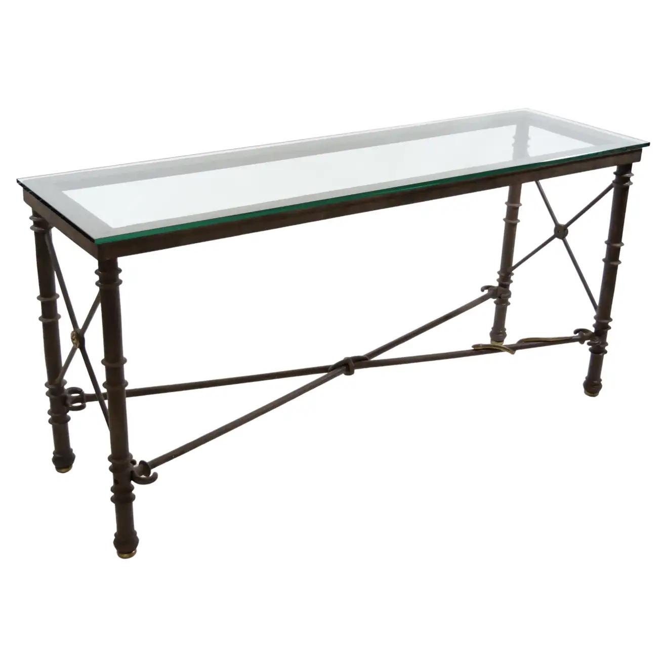 19th Century Bronze Wrought Iron Glass Top Console Table
