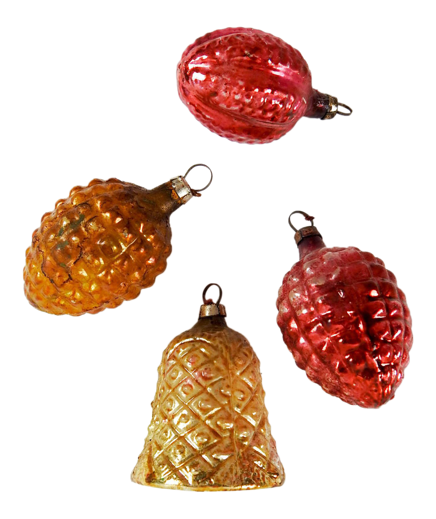 Antique German Embossed Bumpy Glass Christmas Ornaments Set of 4