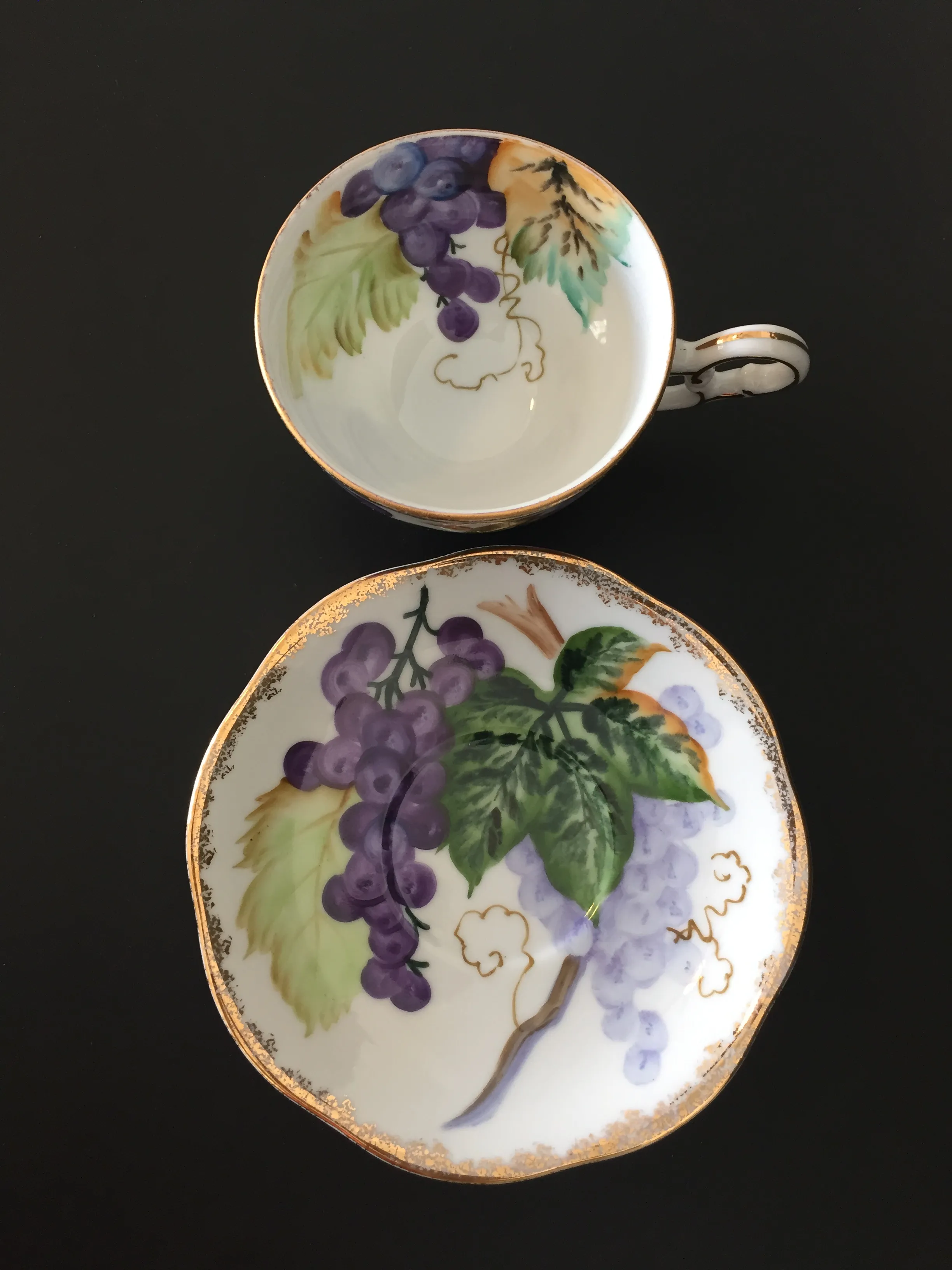 Norcrest Hand Painted Tea Cup & Saucer Set - Bunch of Grapes on