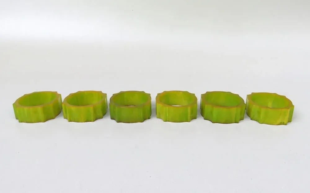Art Deco Catalin Napkin Rings in Green Amber, Set of 6