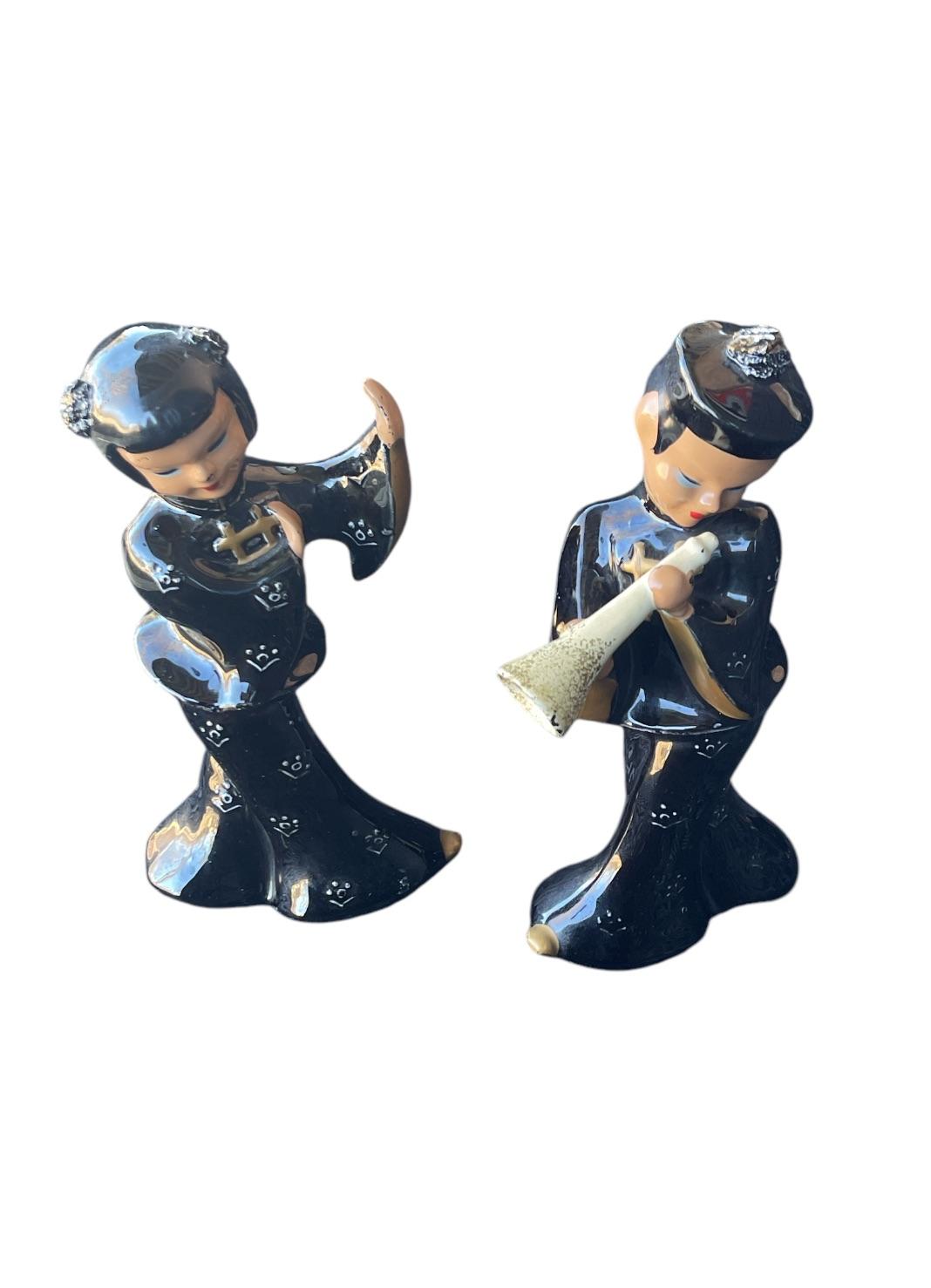 Vintage Ceramic Figurines Set of 2 Asian Dancer and Musician