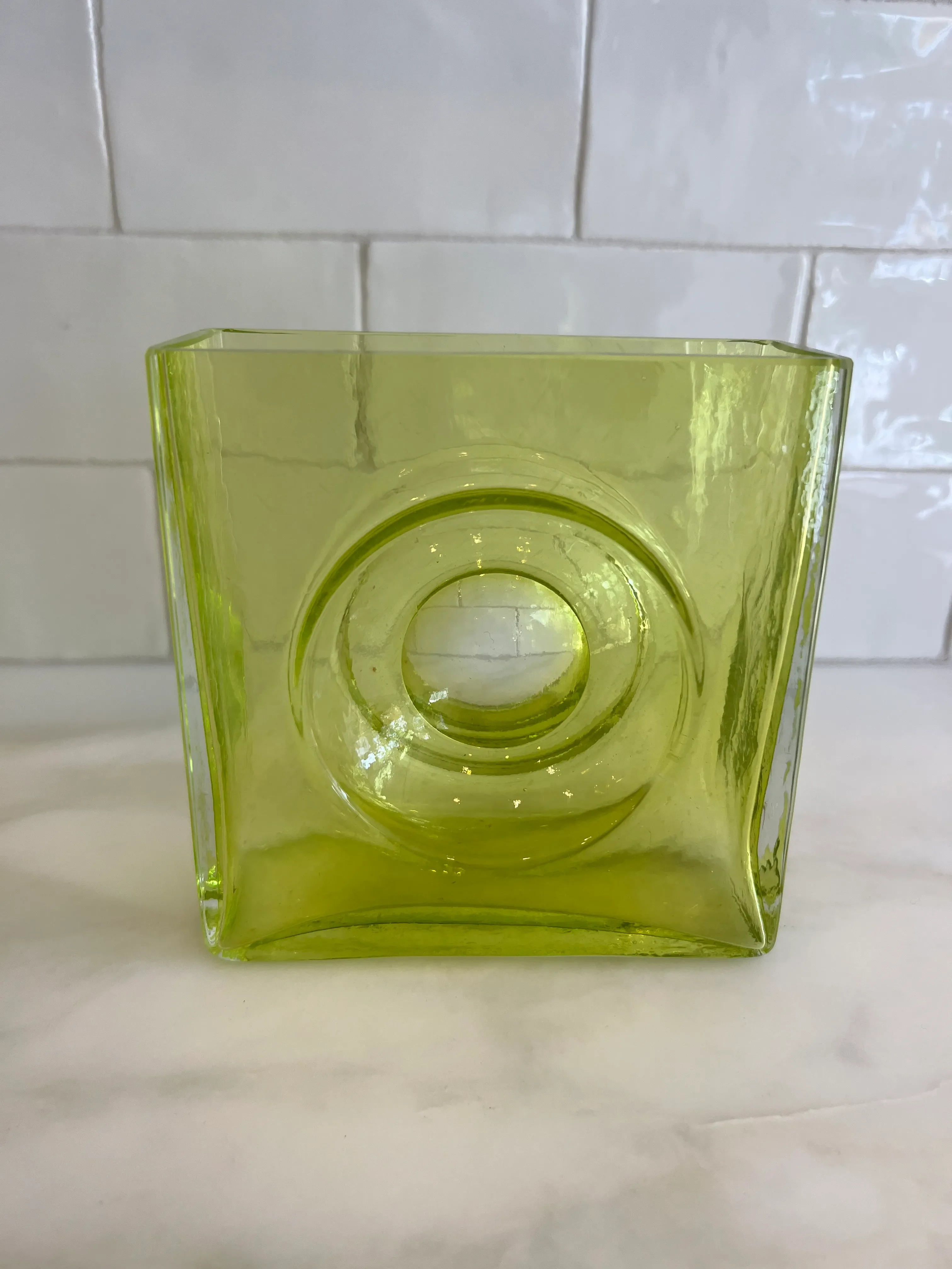 French Christian Tortu Diabolo Bright Green Glass Vase