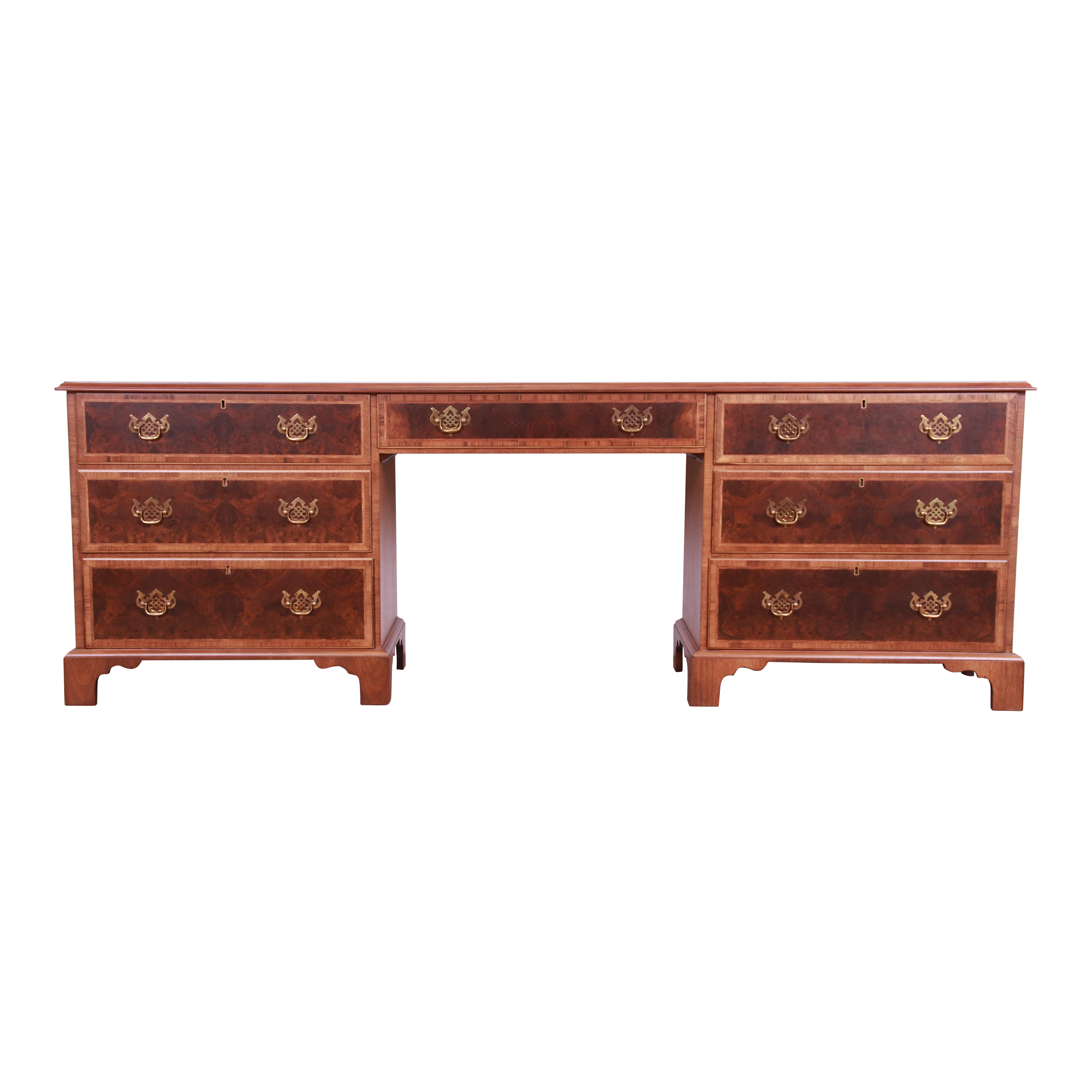 Baker Furniture Burled Walnut Executive Credenza Desk, Newly