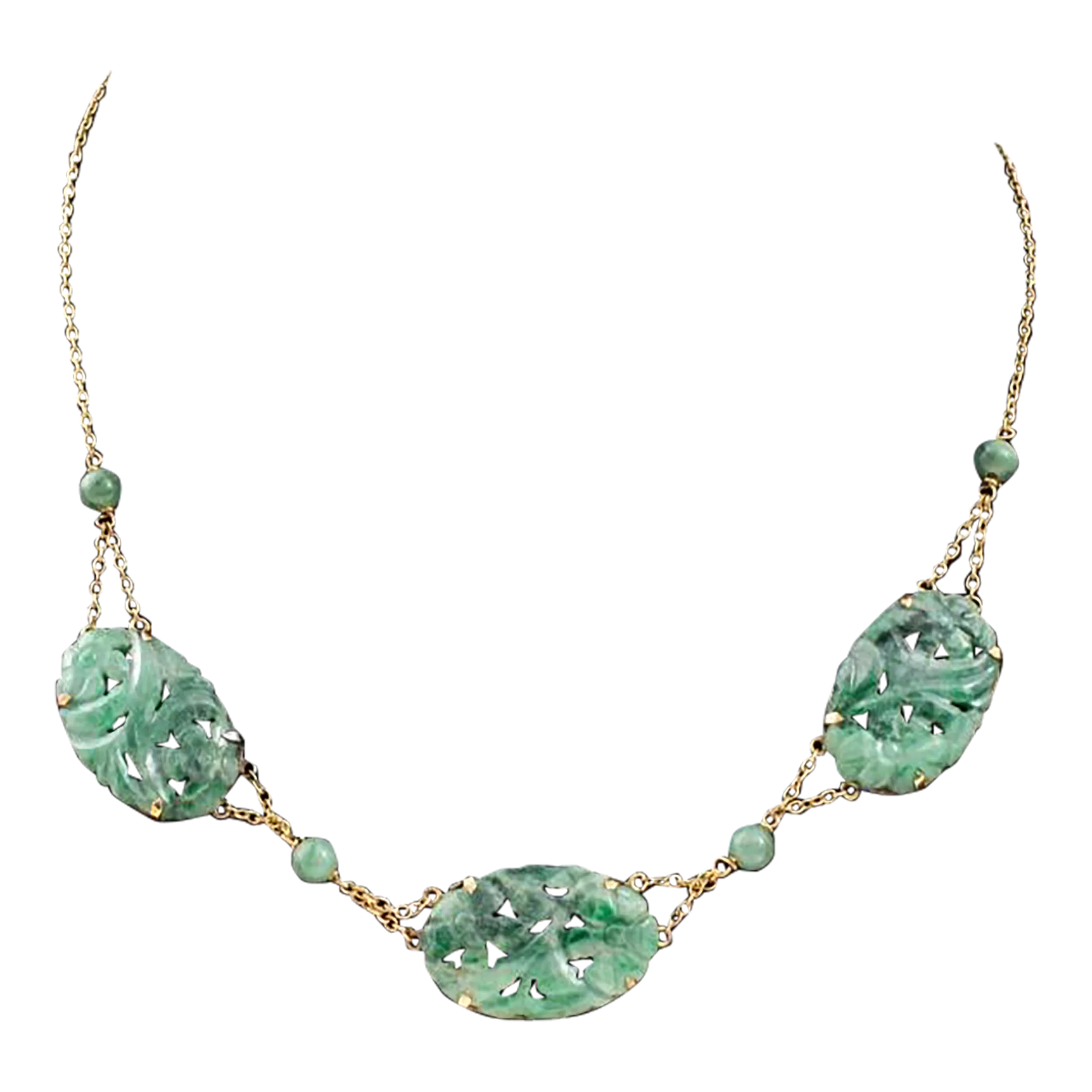 Antique 10k Gold Chinese Carved Jade Necklace Chairish