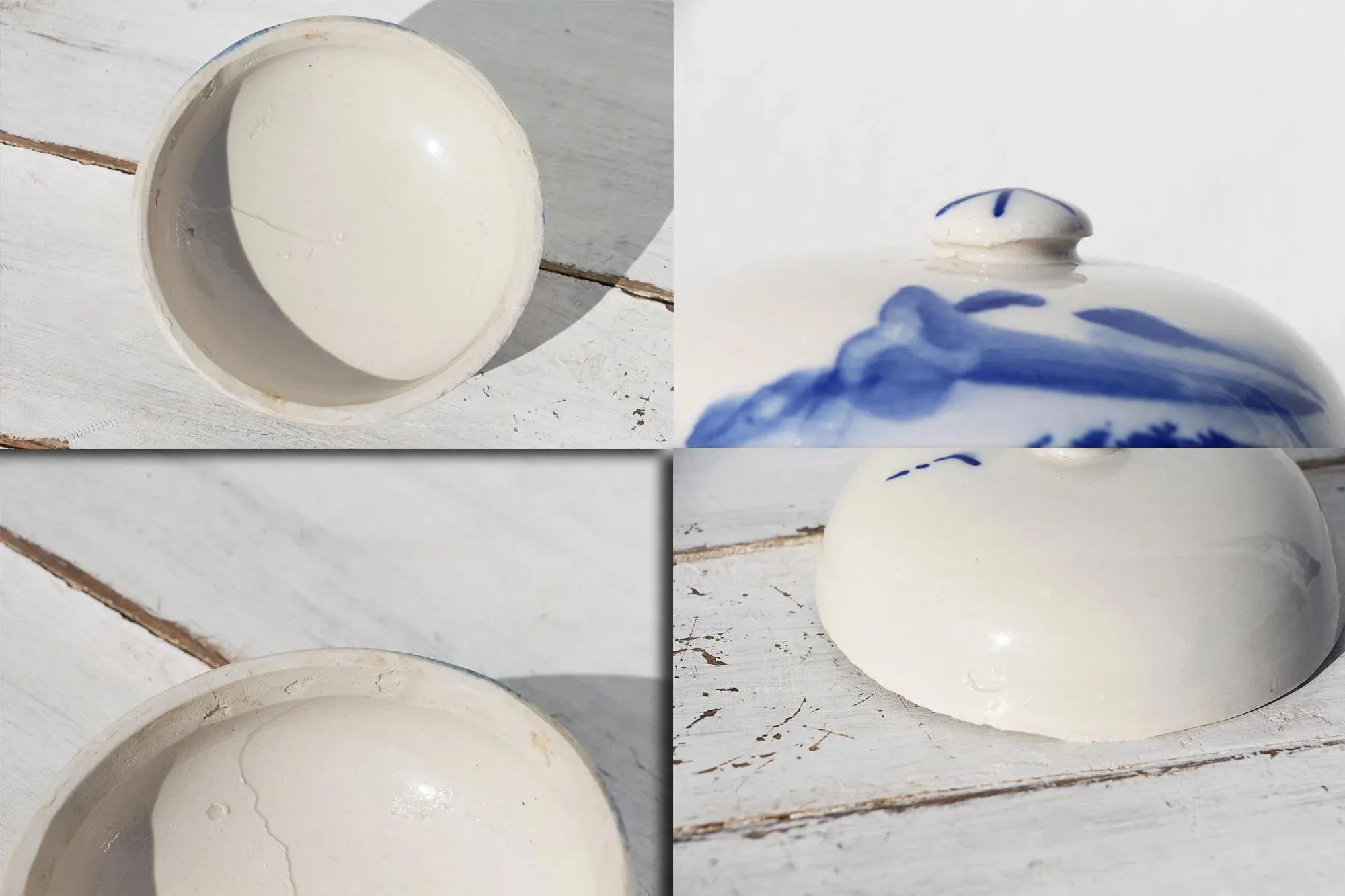 1940s Chinese Celadon Blue & White Tea Caddy