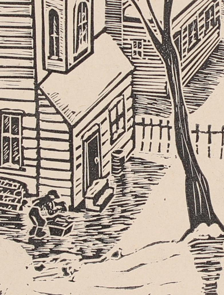 1940s Vintage Neighborhood Linoleum Block Print by Mary Watterick Evans |  Chairish
