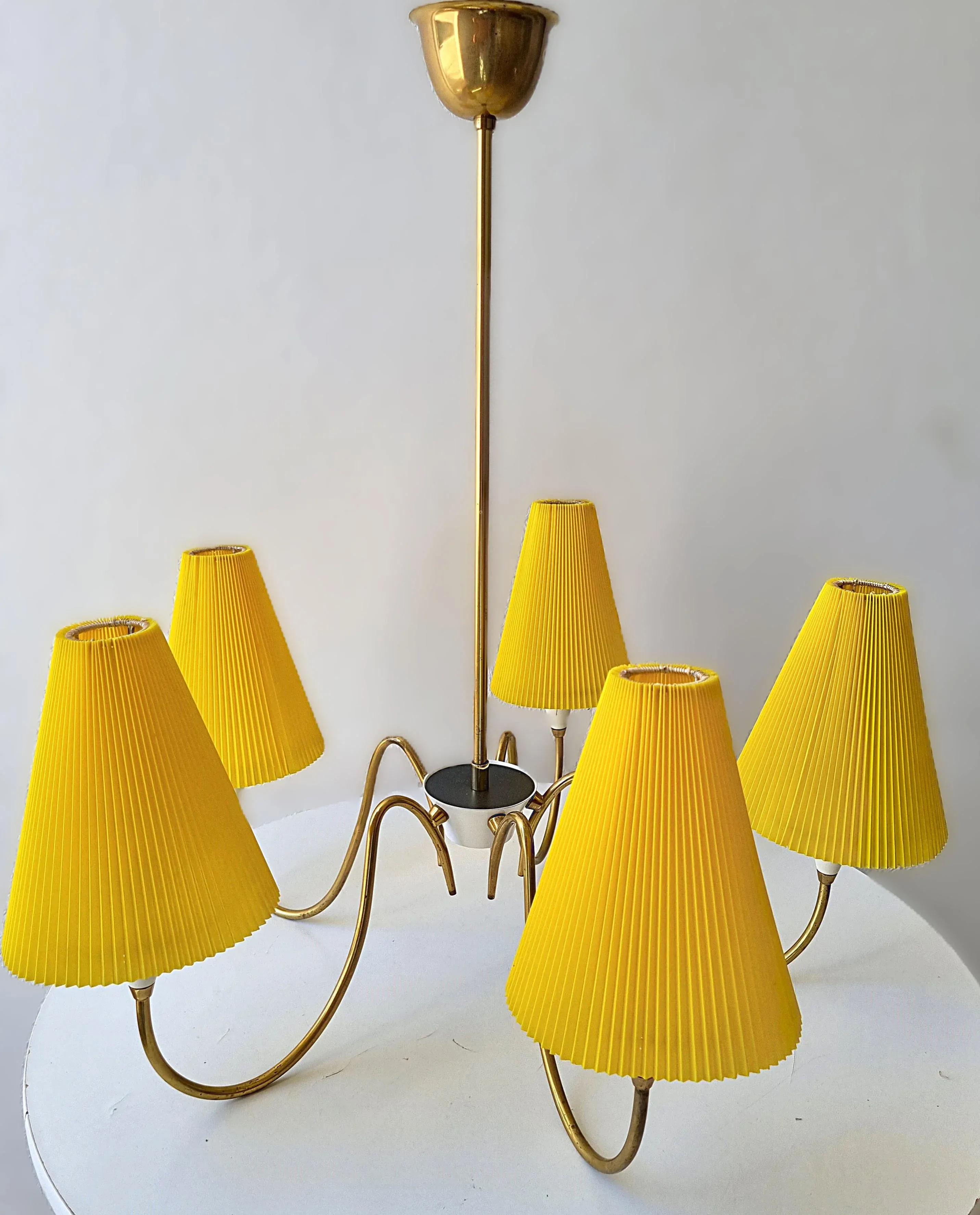 Vintage Brass Pleated Shade Pendant Lamp, 1960