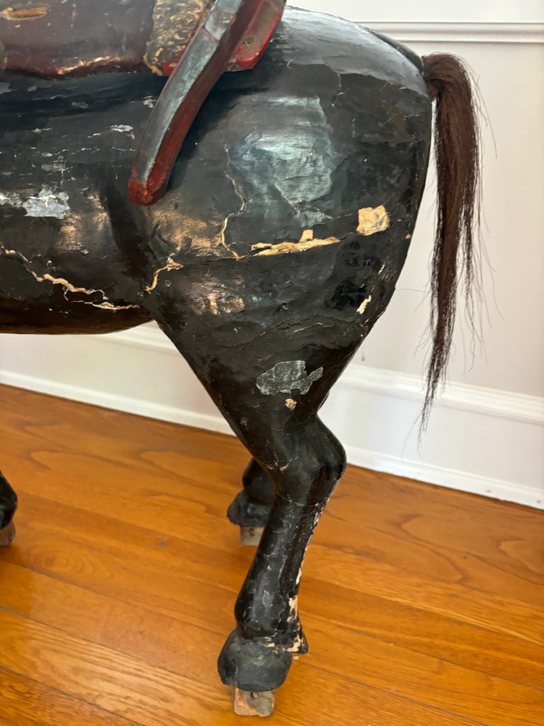 Early 20th Century Large Black Lacquer Japanese Model of a Horse