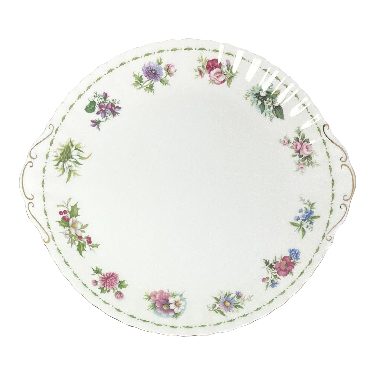 2000s Royal Albert Flower of the Month 12 Month Bone China Handled Cake