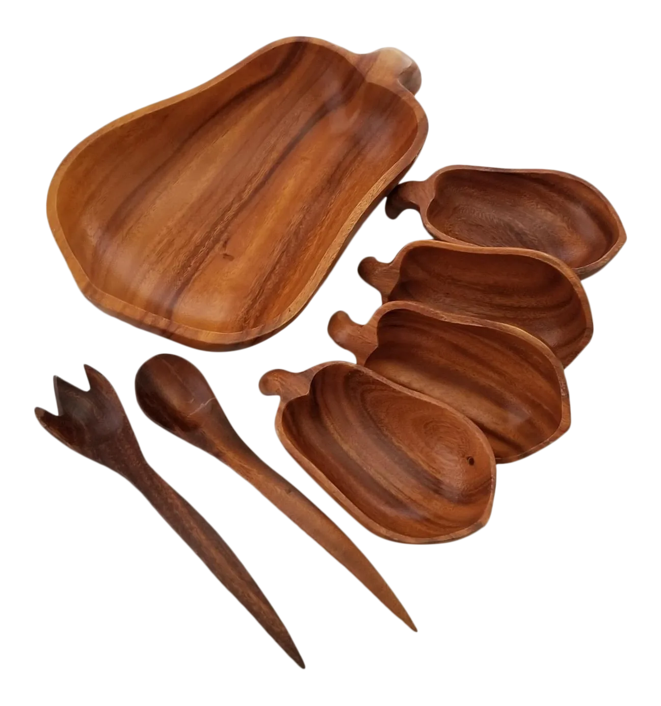 Vintage Monkeypod Salad Serving Bowl Set Pear Shaped Salad Set Chairish