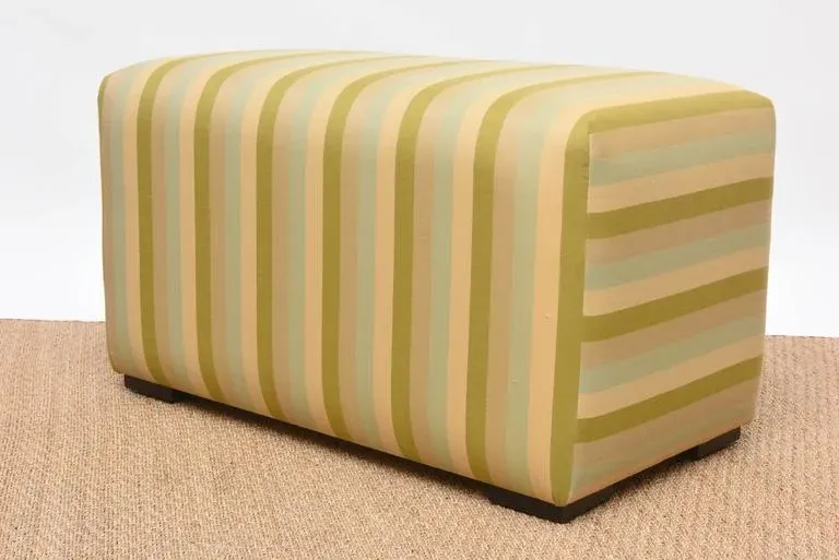Green and Light Blue Striped Ottoman