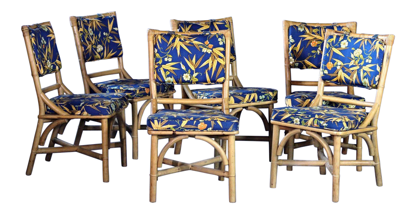 Mid-Century Modern Rattan Dining Side Chairs - Set of 6 | Chairish