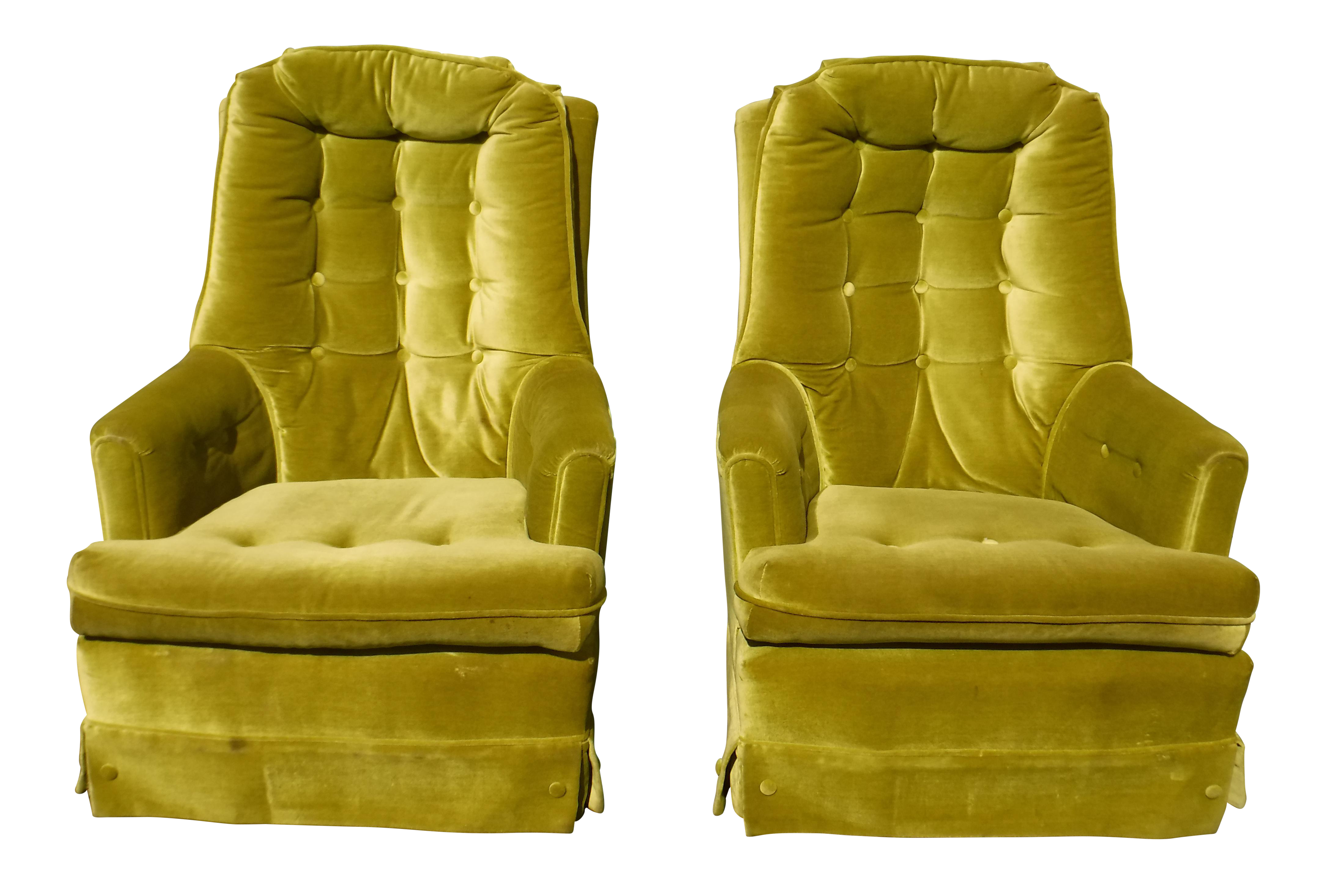 Mid Century Modern Tufted Green Velvet Swivel Chairs a Pair Chairish