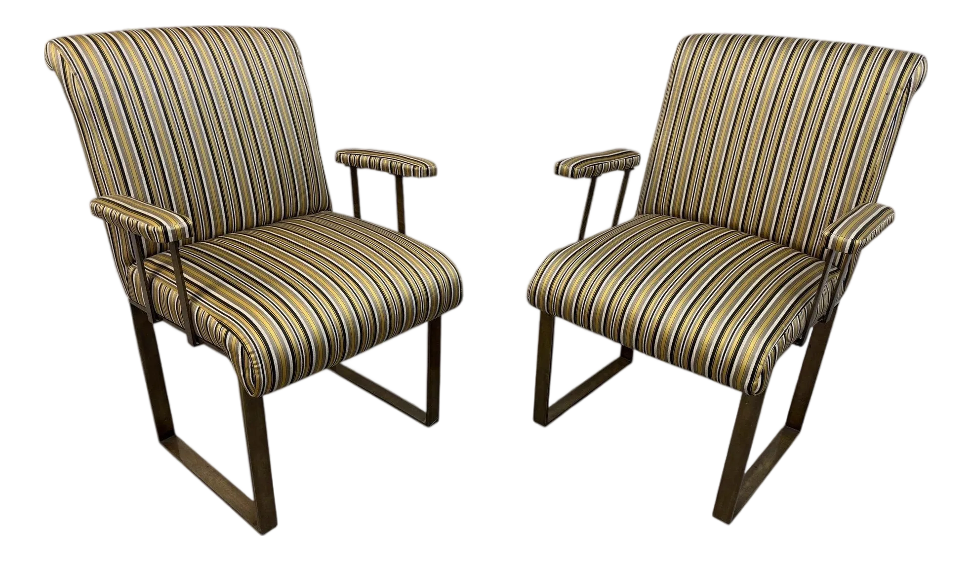 Vintage Mastercraft Upholstered Brass Arm Chairs - Set of 2