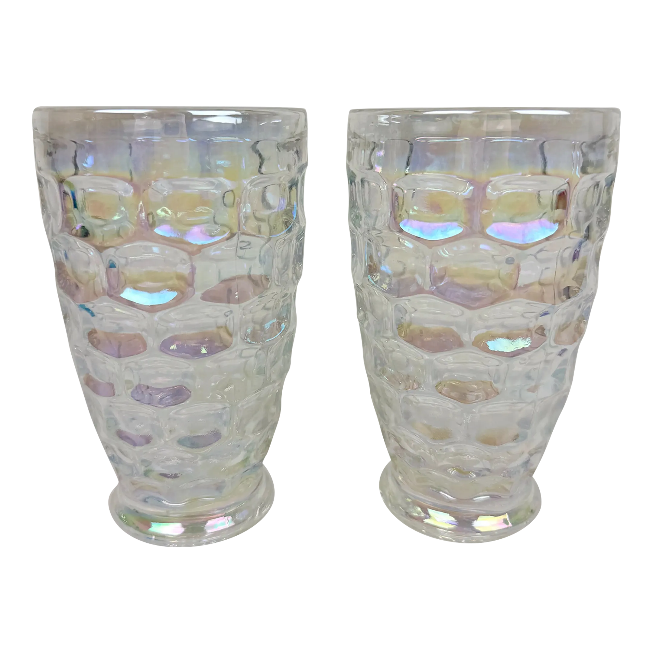 1960s Federal Glass Iridescent Colonial Thumbprint Tumblers- Set of 2
