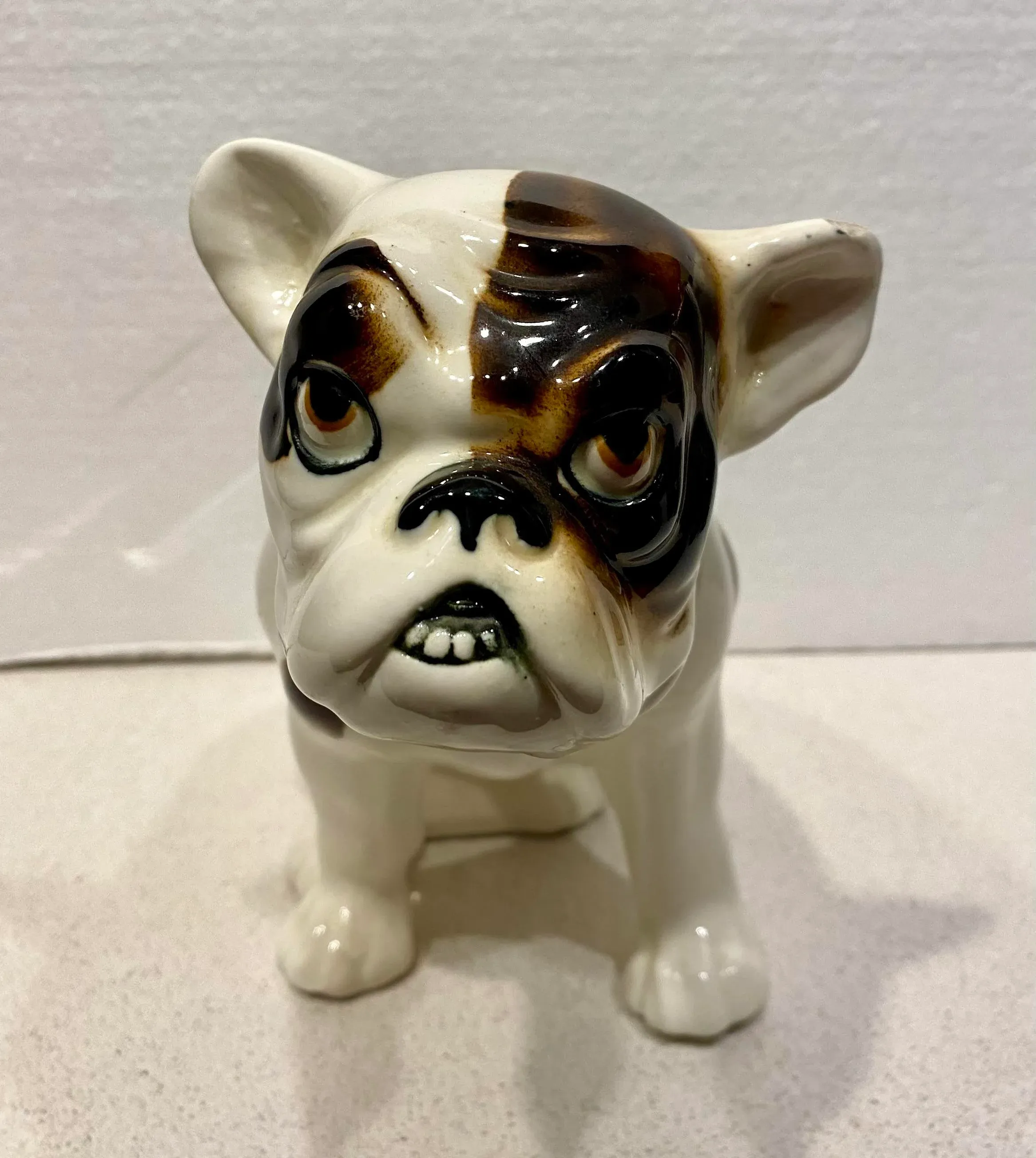 Vintage Ceramic White and Brown English Bulldog | Chairish