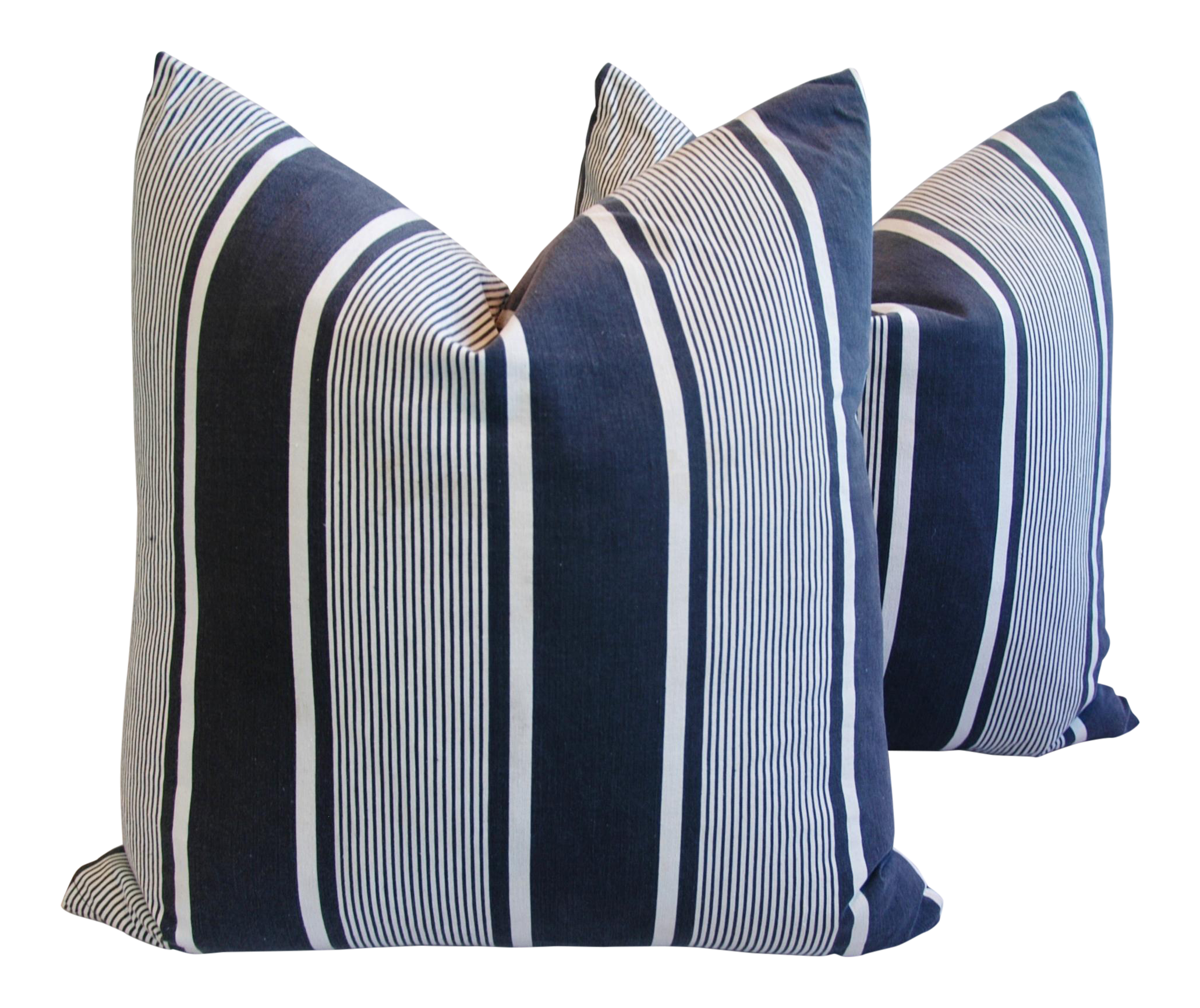 25" French Stripe Ticking Fabric Down and Feather Pillows Pair Chairish