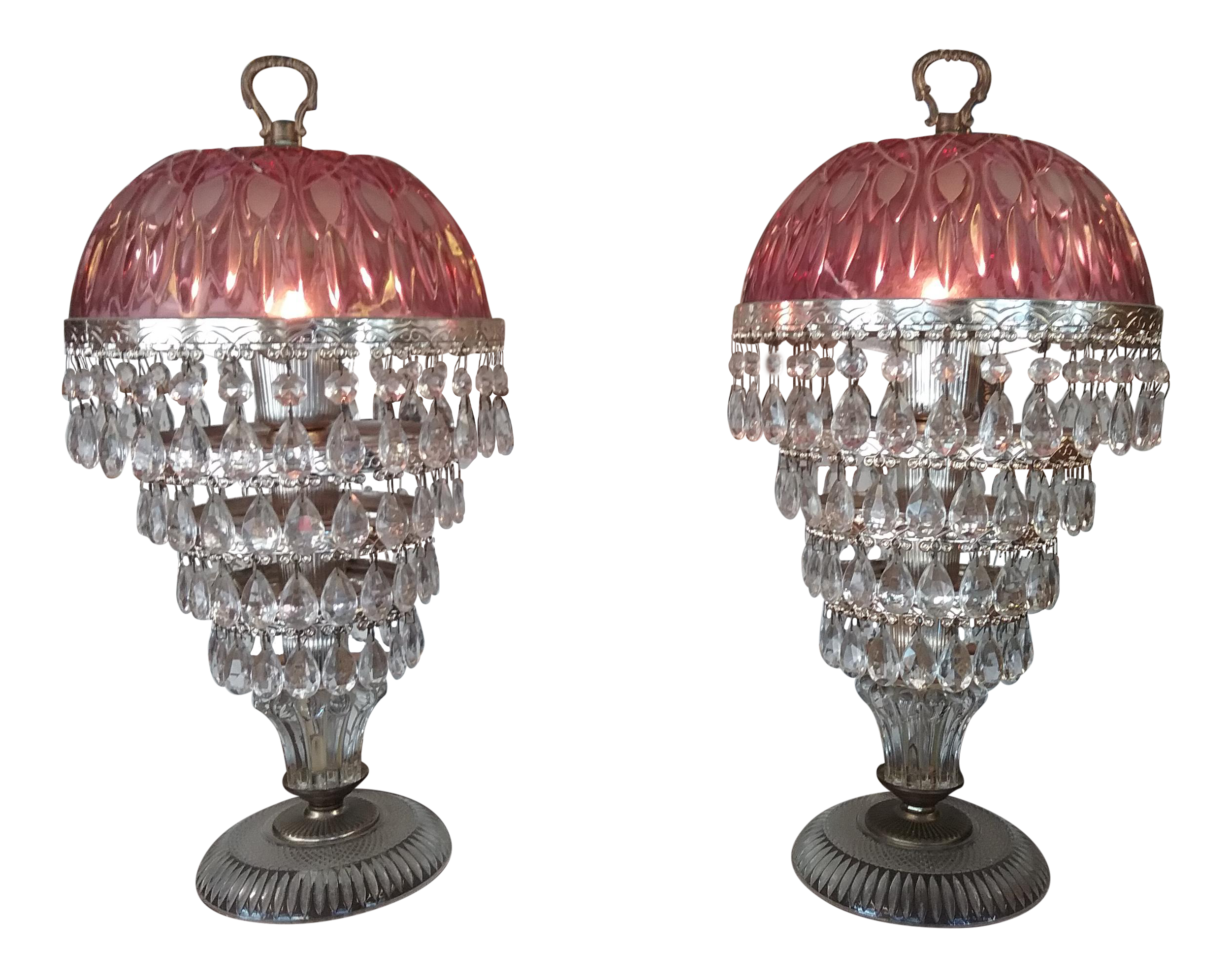antique table lamp with hanging prisms
