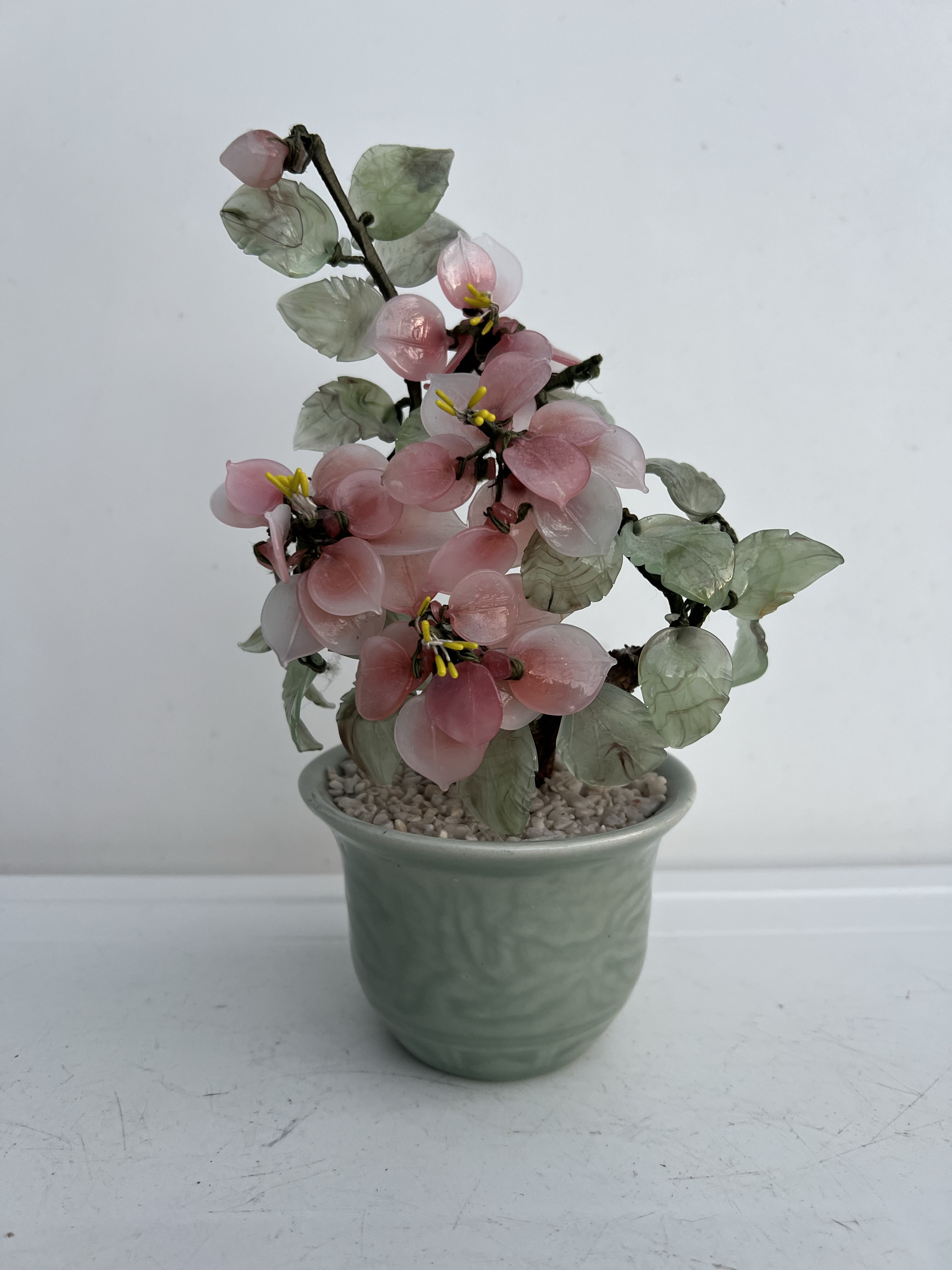 Mid 20th Century Asian Chinese Jade & Glass Cherry Blossom Bonsai Tree in  Celadon Pot | Chairish