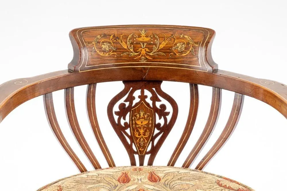 Victorian Tub Chair in Marquetry Inlay, 1880