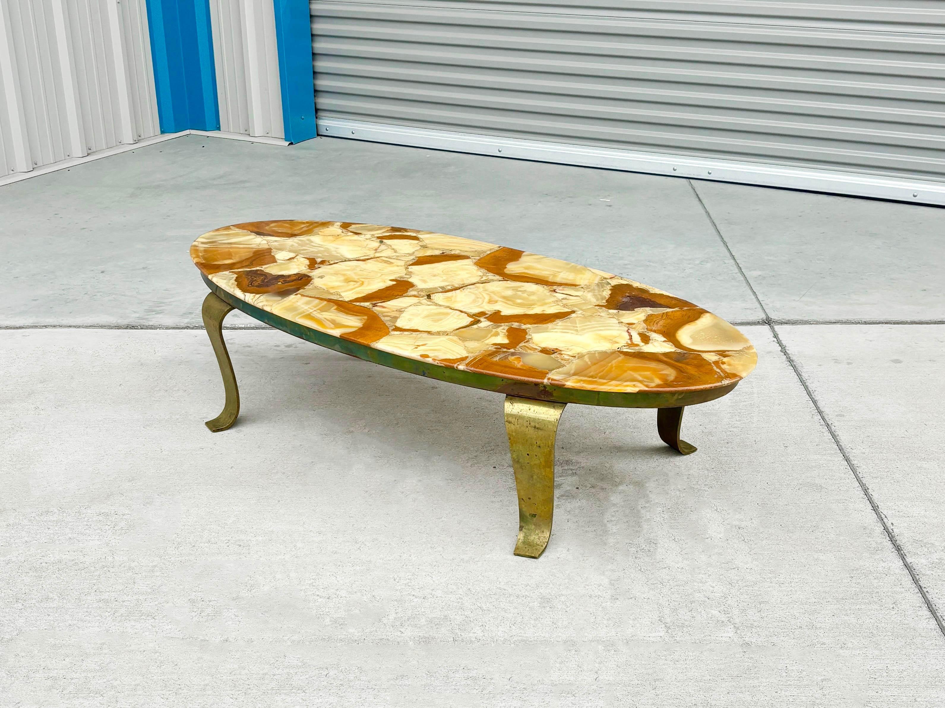 1970s Mid Century Onyx & Brass Coffee Table by Arturo Pani for
